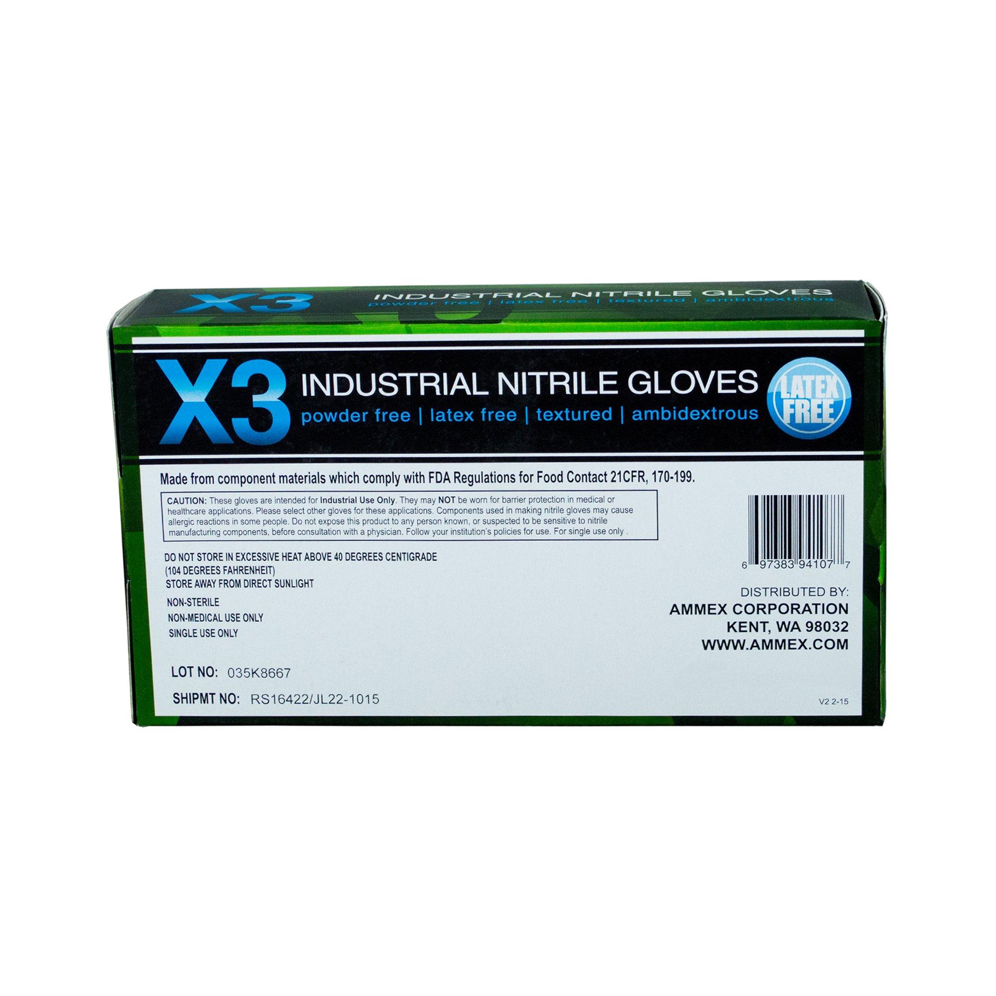 Ammex AMMEX X3 Series X348100 Non-Sterile Disposable Gloves, XL, Nitrile, Powder-Free, Blue