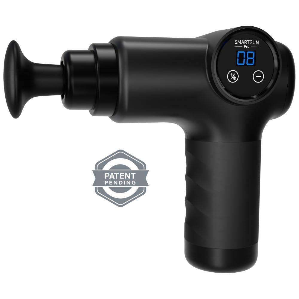 SPA SCIENCES SPA SCIENCES - SmartGun Pro Therapeutic Deep Tissue Percussion Massager for Muscle Soreness with Interchangeable Heads and 8 Intensity Levels USB Rechargeable Black