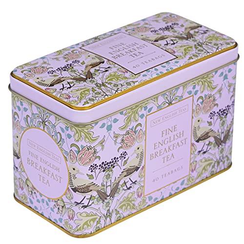 New English Teas New English Teas Song Thrush and Berries Tea Tin in Pink with 40 English Breakfast Teabags