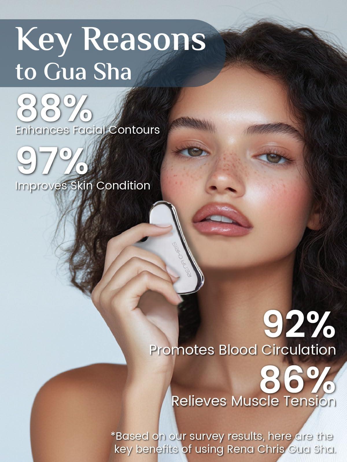 Rena Chris Rena Chris Gua Sha Facial Tools, Stainless Steel Guasha Tool for Acupuncture, Manual Massage Sticks for Jawline Sculpting and Puffiness Reducing, Gua Sha Facial Massage Tool, Skin-Care Gift