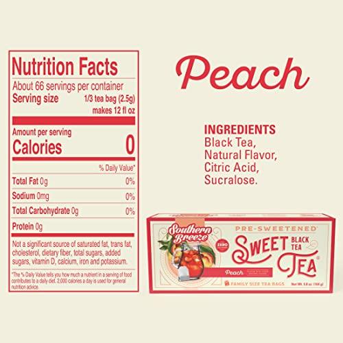Southern Breeze Southern Breeze Hot Brew Sweet Tea Peach Iced Tea with Black Tea and Zero Carbs Zero Sugar, 22 Individually Wrapped Family Size Tea Bags, Pack of 6