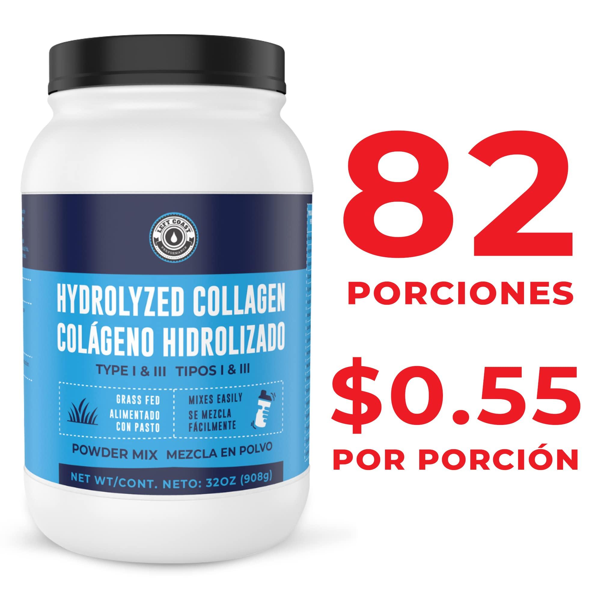 Left Coast Performance 2lb Colageno Hidrolizado En Polvo Para Mujeres y Hombres - Pptidos de Colageno tipo I & III -Alimentado Con Pasto - Sin Sabor Apoya articulaciones, piel, Cabello, uas - Mejor Valor Por Tu Dinero