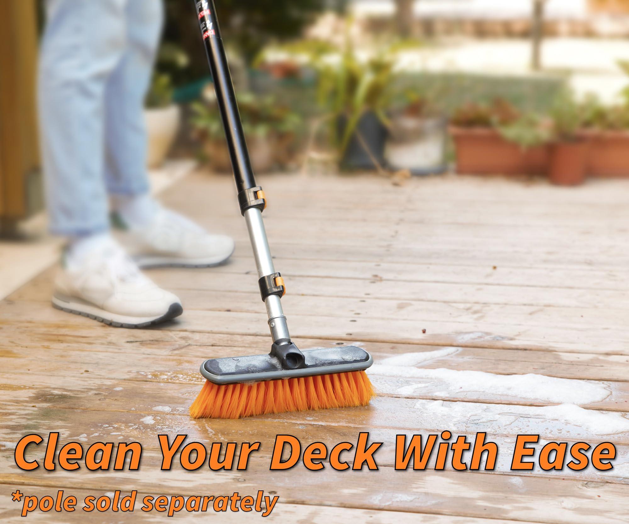 EXTEND-A-REACH Medium Bristle Deck Scrub Brush - Composite Deck Brush Head & Vinyl Siding Brush // Boat Scrub Brush, Roof Brush for Extension Pole // Exterior, Patio & Deck Cleaning Brush (Pole Sold Separately)