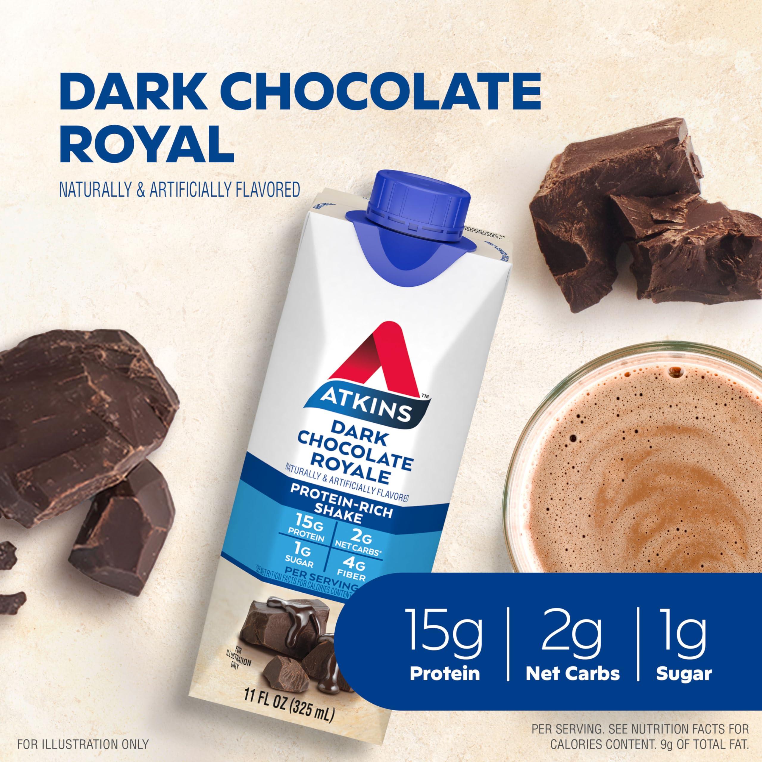 Atkins Atkins Dark Chocolate Royale Protein Shake & Creamy Milk Chocolate PLUS Protein Shake, 30g Protein, 7g Fiber, 2g Net Carb, 1g Sugar, Keto Friendly, Low Carb, High Protein Drink, 12 Count