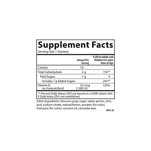 Carlson Carlson - Kid's Vitamin D3 Gummies, 1000 IU (25 mcg), Bone Health & Immune Support, Growth & Development, Vitamin D Gummies, D3 Gummy Vitamins, Natural Fruit Flavors, 60 Vegetarian Gummies