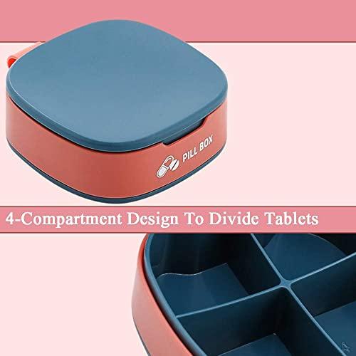 Meeybeey Small Pill Box, 4 Compartment Travel Pill Organizer Moisture-Proof Small Pill Box Pocket Wallet Daily Pill Box Portable Medicine Vitamin Holder Container (Blue)