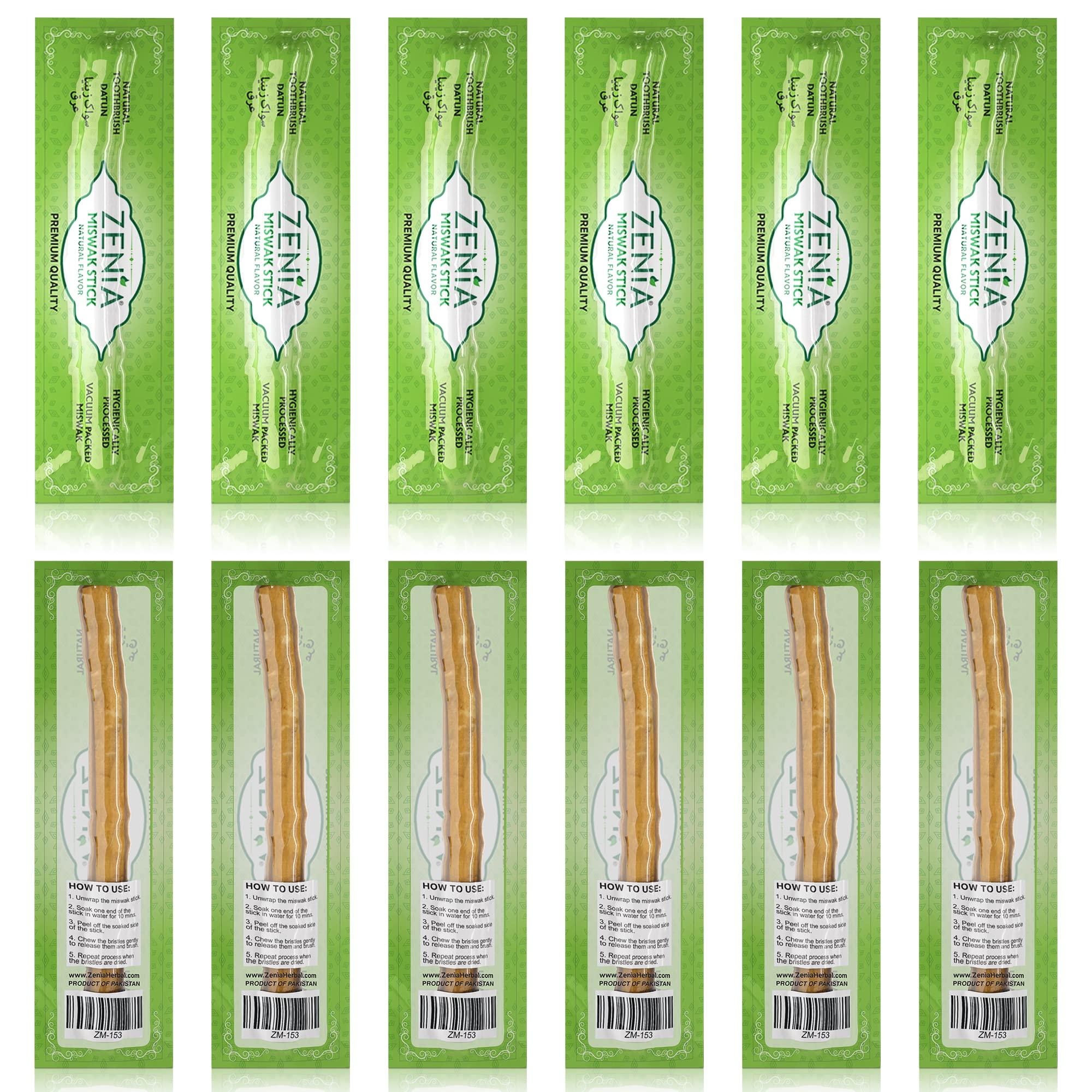 Zenia Zenia Sewak Natural Miswak Toothbrush - Vacuum Sealed Natural Flavor Traditional Peelu Toothbrush Stick - for Healthy Gums, Teeth, and Fresher Breath (Pack of 12)