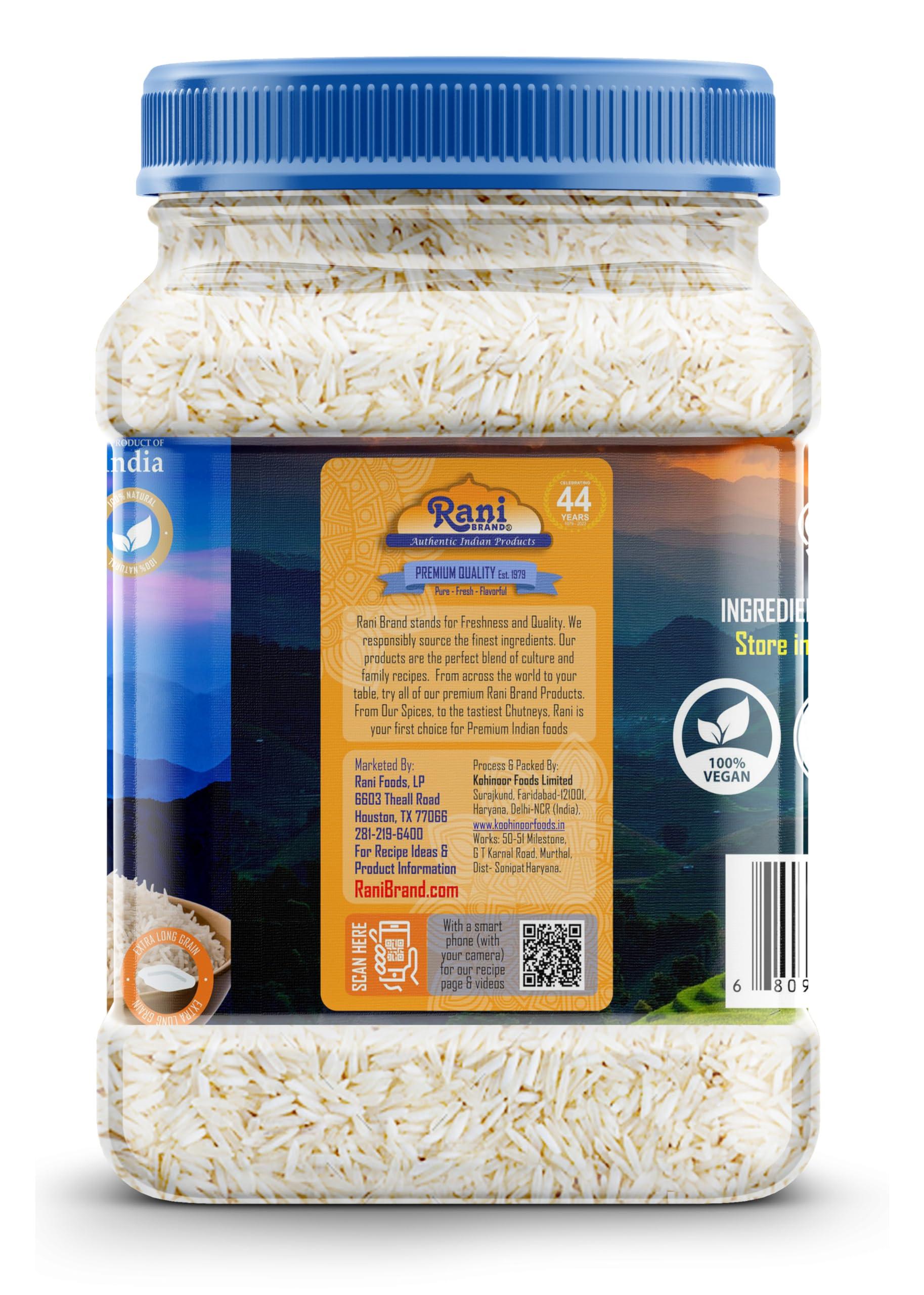 Rani Brand Authentic Indian Products Rani Platinum White Basmati Rice Extra Long Aged 32oz (2lbs) 908g PET Jar ~ All Natural | Gluten Friendly | Vegan | Indian Origin | Kosher | Export Quality