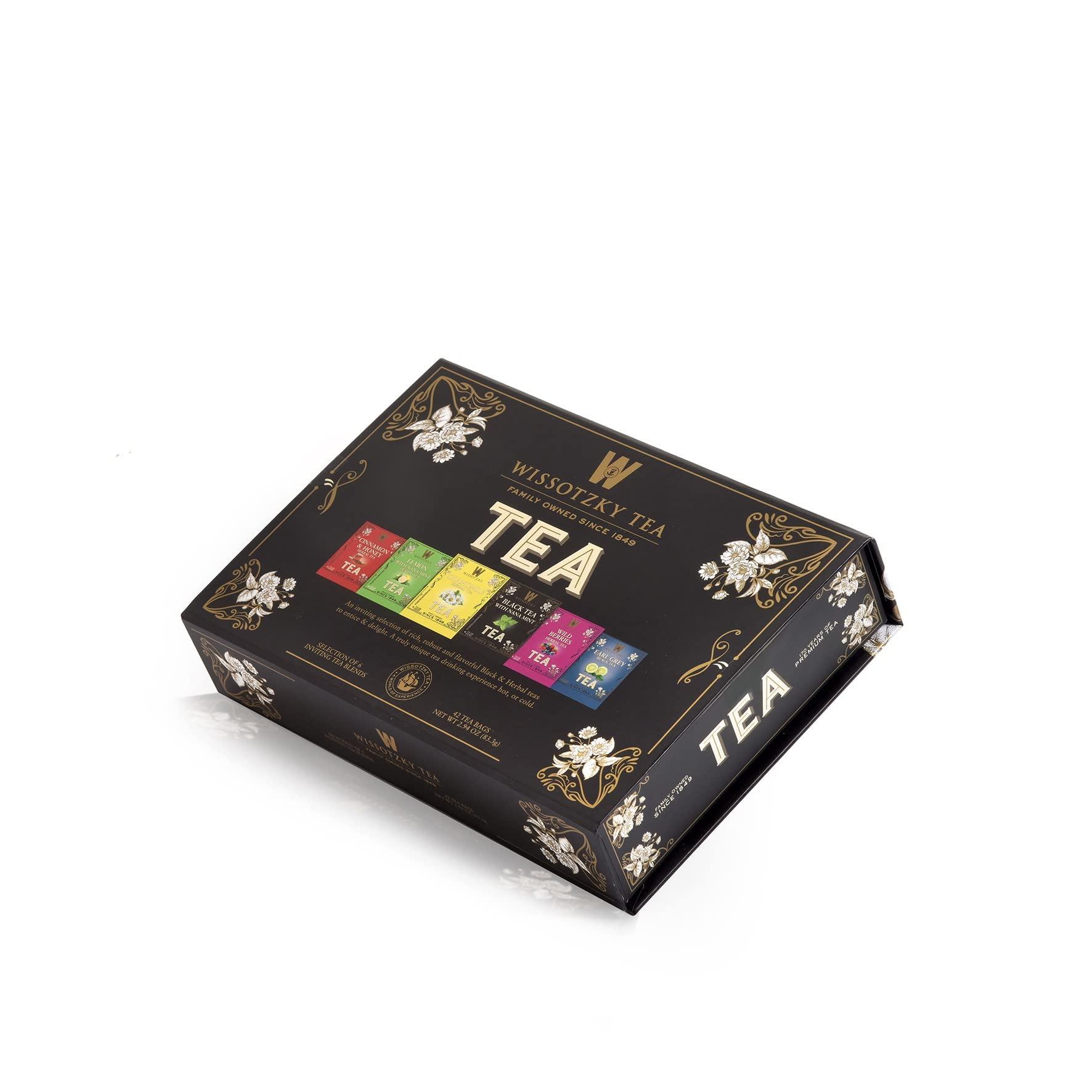 Wissotzky Tea Wissotzky Artisinal Tea Chest Box, Assorted Flavors of Black & Herbal Tea Bags (42 Tea Bags) 6 Flavors | Tea Sampler Variety Pack | Tea Gift Set | Individually Wrapped | Corporate & Holiday Gifts | Certified Koesher