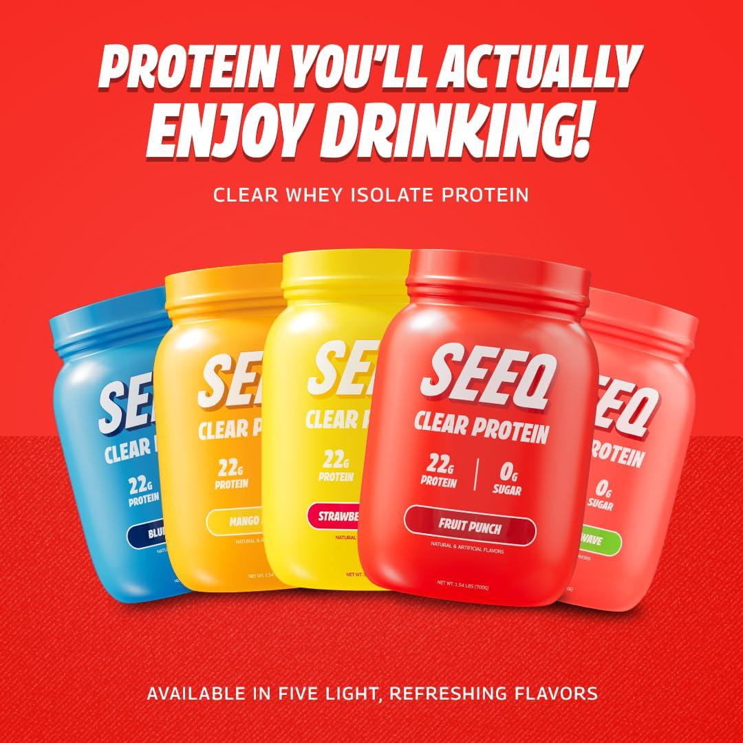 SEEQ SEEQ Clear Whey Isolate Protein Powder, Fruit Punch, 25 Servings, 22g Protein Per Serving, Sugar-Free, Keto-Friendly, Soy-Free Clear Protein Powder, Juice-Like Protein