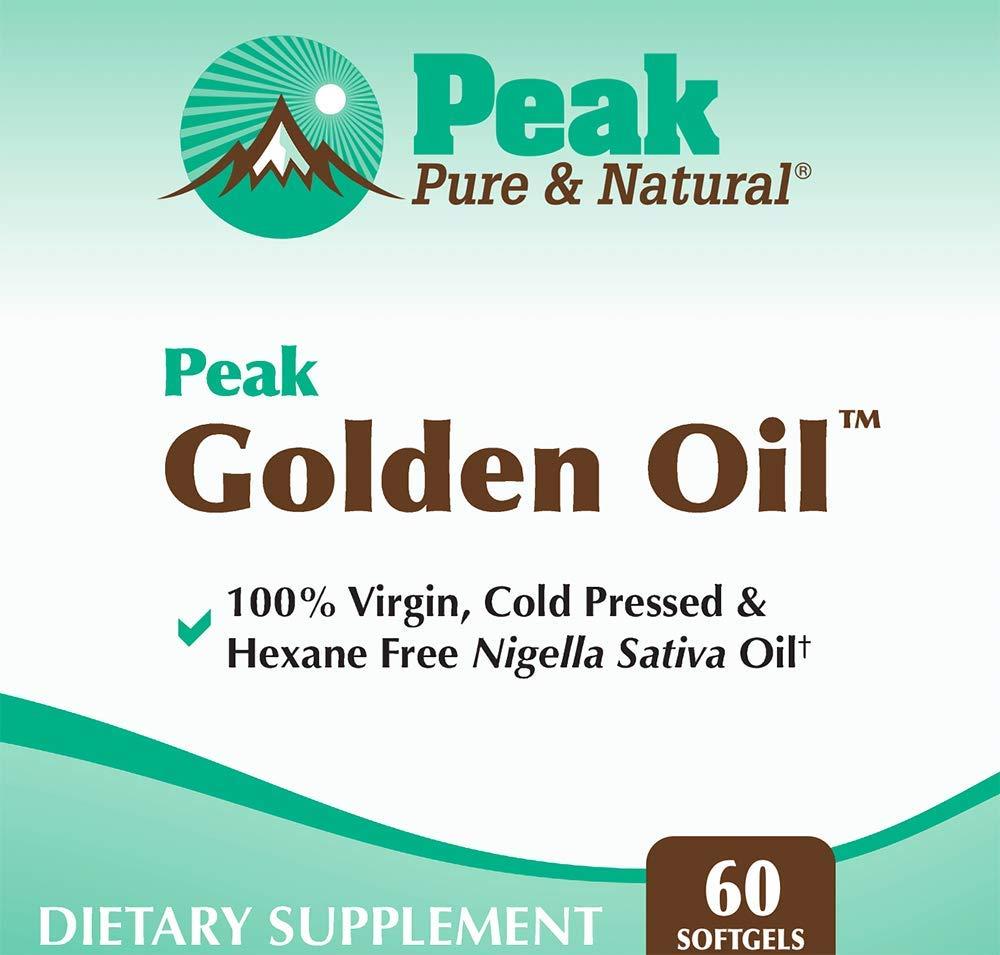 Peak Pure & Natural Peak Pure & Natural, Peak Golden Oil Cold Pressed Organic Black Seed Oil Supplement - Black Seed Oil for Digestive Health, Skin Nutrition, Joint Comfort - 60 Capsules