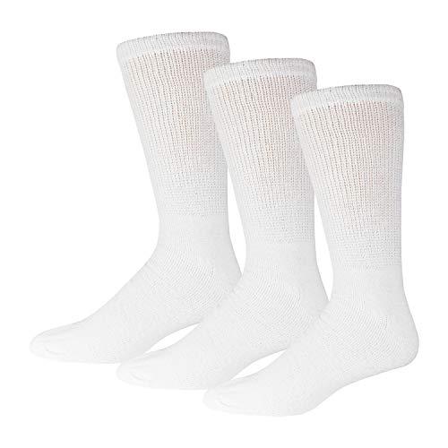Brooklyn Socks 3 Pairs of Cotton Diabetic Neuropathy Crew Socks (9-11, Fits Men's Shoe Size 7-9.5, White)