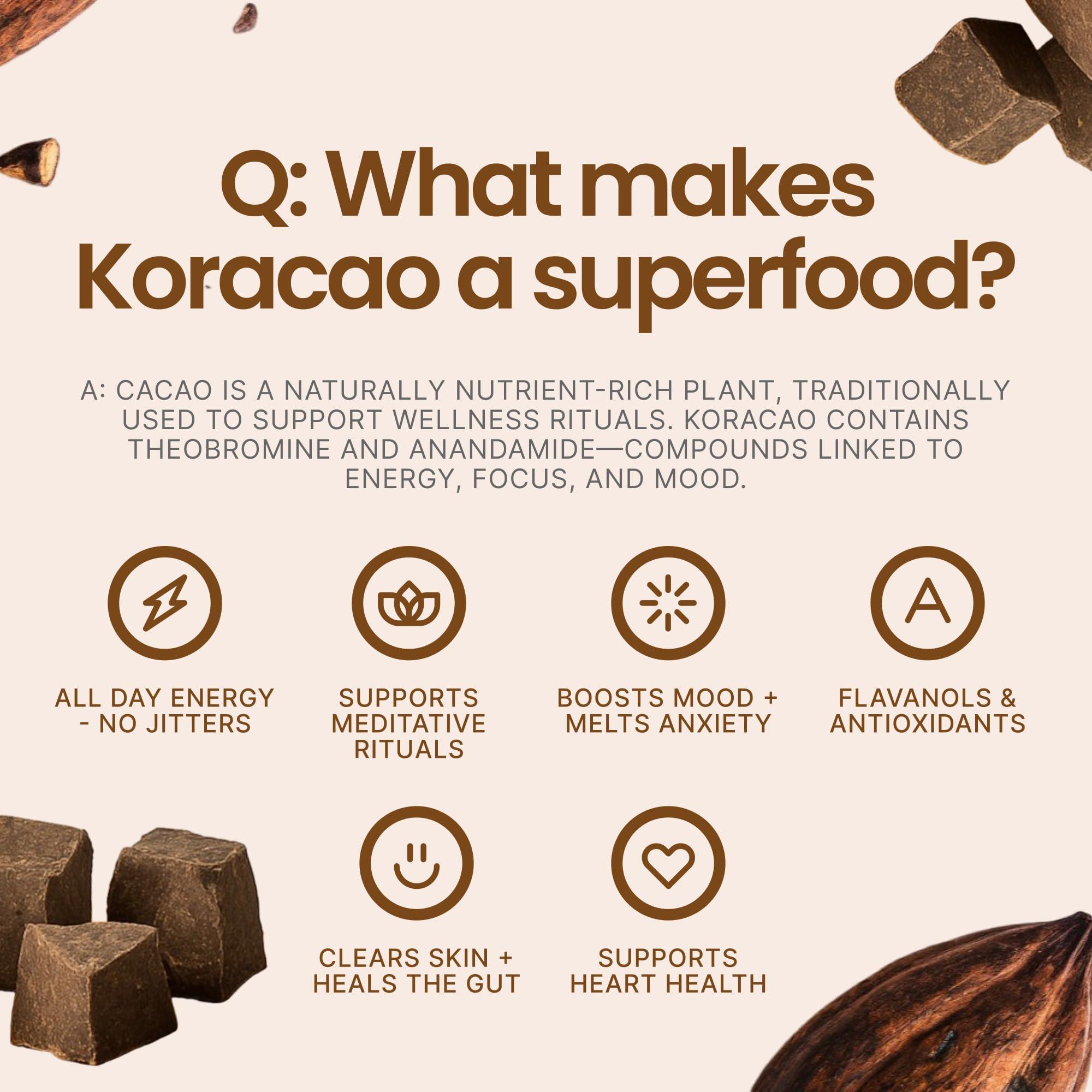 KORACAO KORACAO Organic & Sustainably Harvested Cacao | Ideal Superfood for Everyday Bliss | Ceremonial Grade Cacao | Enhance Your Spiritual Journey with Ancient Superfood Delight - 1 Pound