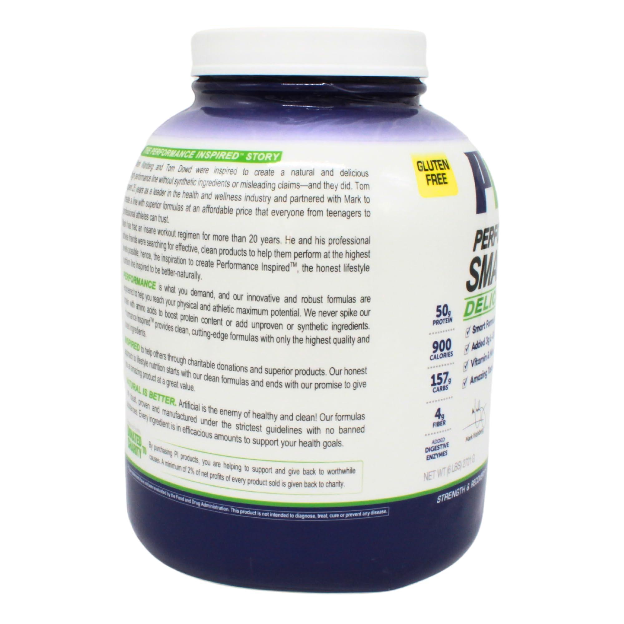 PERFORMANCE INSPIRED Performance Inspired Nutrition Smart Mass Gainer - Recover & Rebuild Muscles - Contains Added L-Glutamine – Big 50G Protein - Creatine - Fiber - Digestive Enzymes - Chocolate Milkshake - 6 Pounds