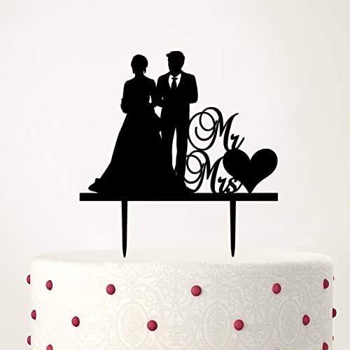 DENOOO Acrylic Cake Toppers for Wedding Romantic Bride & Groom Mr & Mrs Heart-shaped Cake Topper Cake Toppers for Wedding Party Cake Decor Wedding Cake Decoration Engagement Decoration