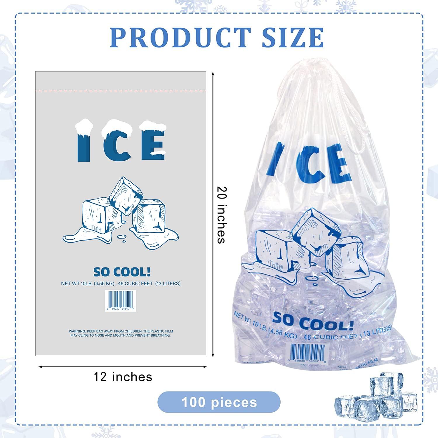 24/7 BAGS 100 Ice Bags, 10 LB Hold Capacity (12\"x20\"), Clear With Drawstrings, BPA-Free, Puncture Resistant, Heavy Duty