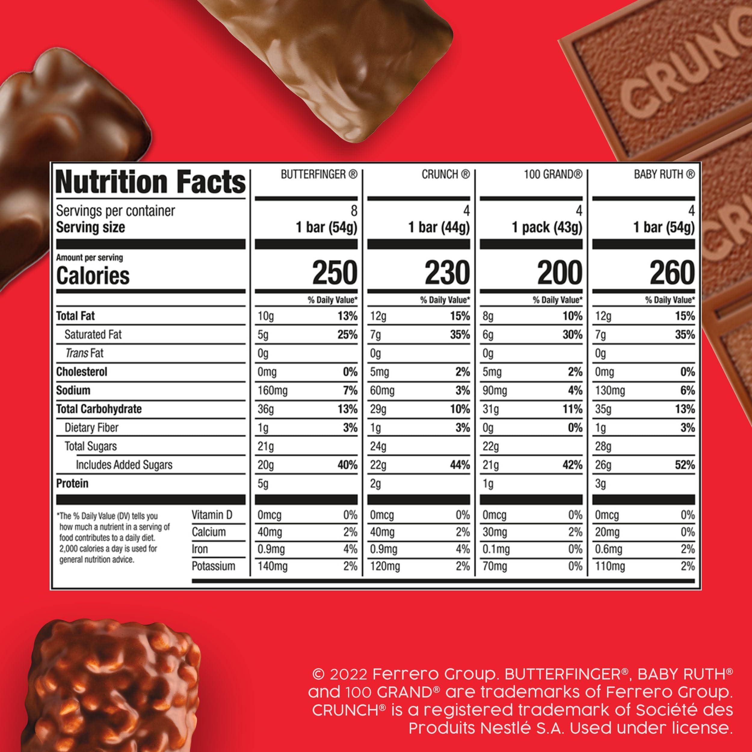 Butterfinger Butterfinger, CRUNCH, Baby Ruth and 100 Grand, Bulk 28 Pack, Assorted Full Size Chocolate Candy Bars, Stocking Stuffers, 48 oz