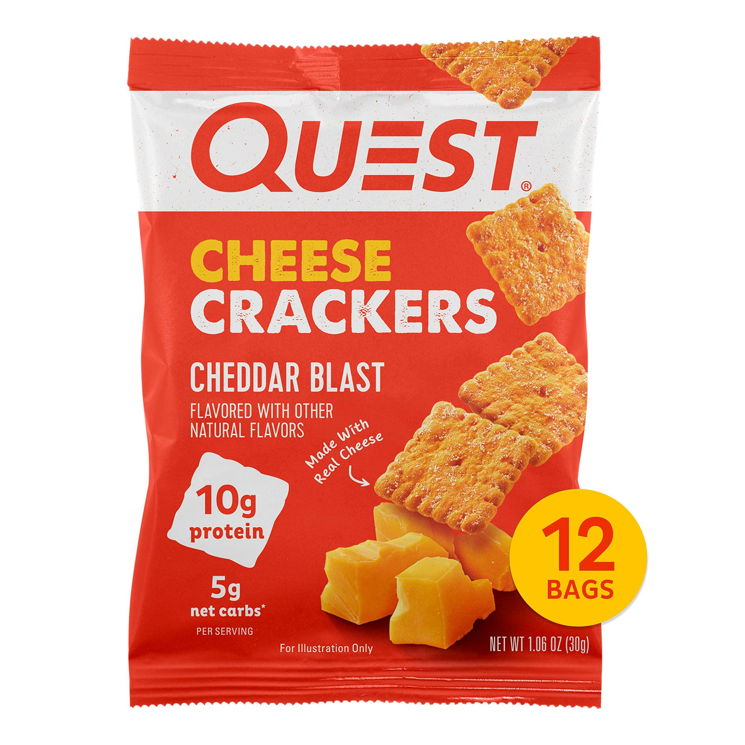Quest Nutrition Quest Nutrition Tortilla Style Protein Chips, Low Carb, Nacho Cheese 1.1 Ounce (Pack of 12) & Cheese Crackers, Cheddar Blast, High Protein, Low Carb, Made with Real Cheese, 12 Count (1.06 oz bags)