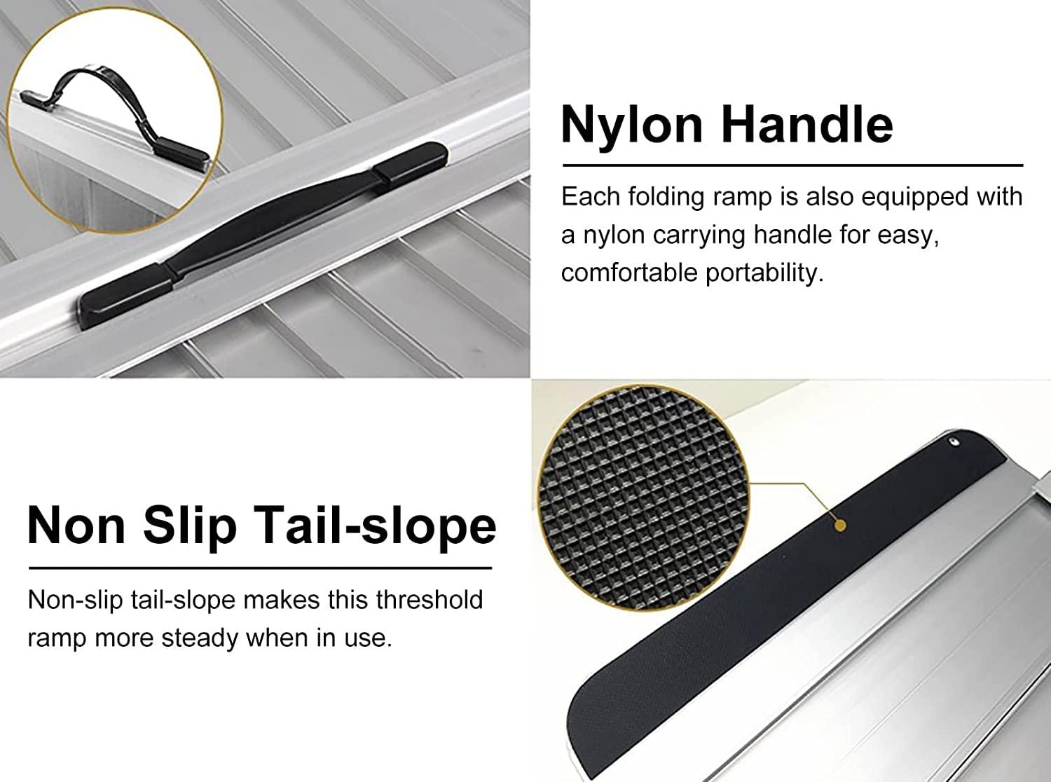 BKEKM Wheelchair Ramp Wheelchair Ramp Aluminum with Handle Threshold Ramp Portable Bridging Ramp Foldable Kerb Ramps for Indoor Outdoor Roadside Slope Anti-Slip