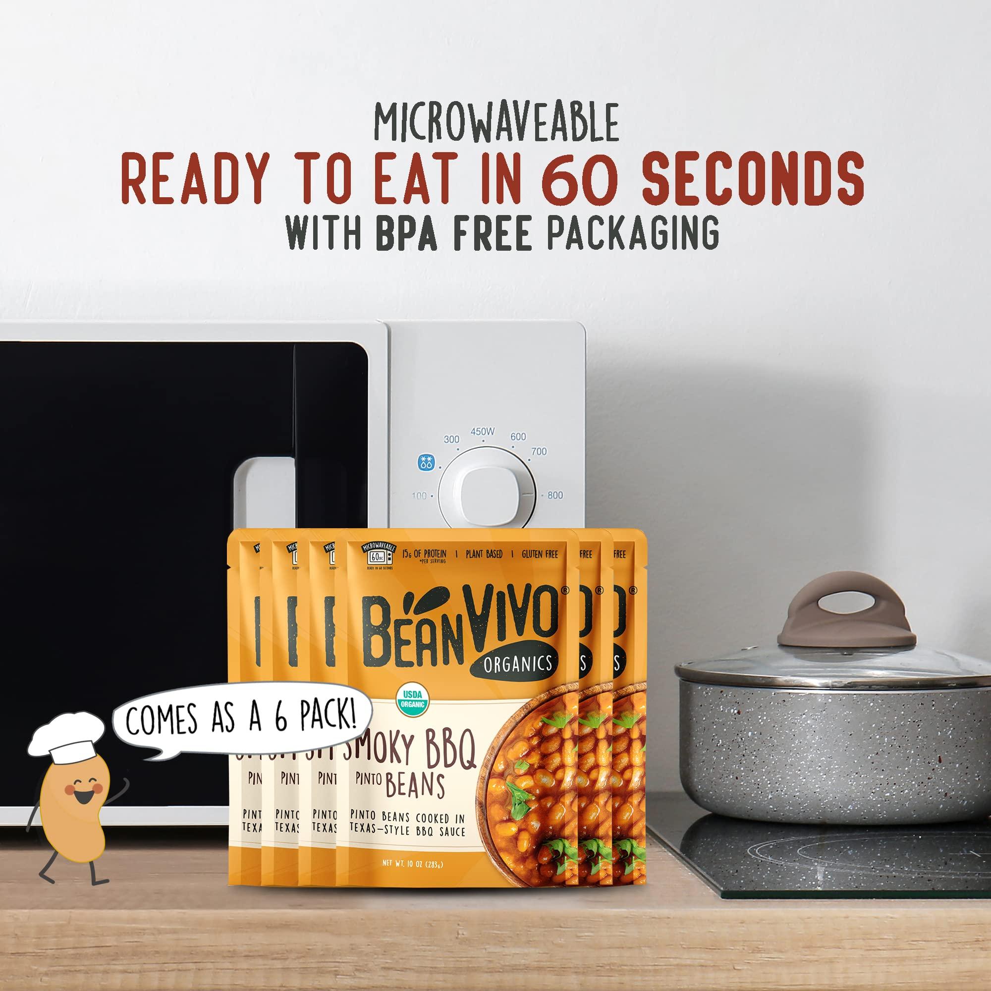 BeanVivo BeanVIVO (Pack of 6) Organics Plant based Protein BBQ Pinto Beans - Good Source of Fiber - Nutritious & Microwave Meals - Gluten-Free Plant Food - 10 oz