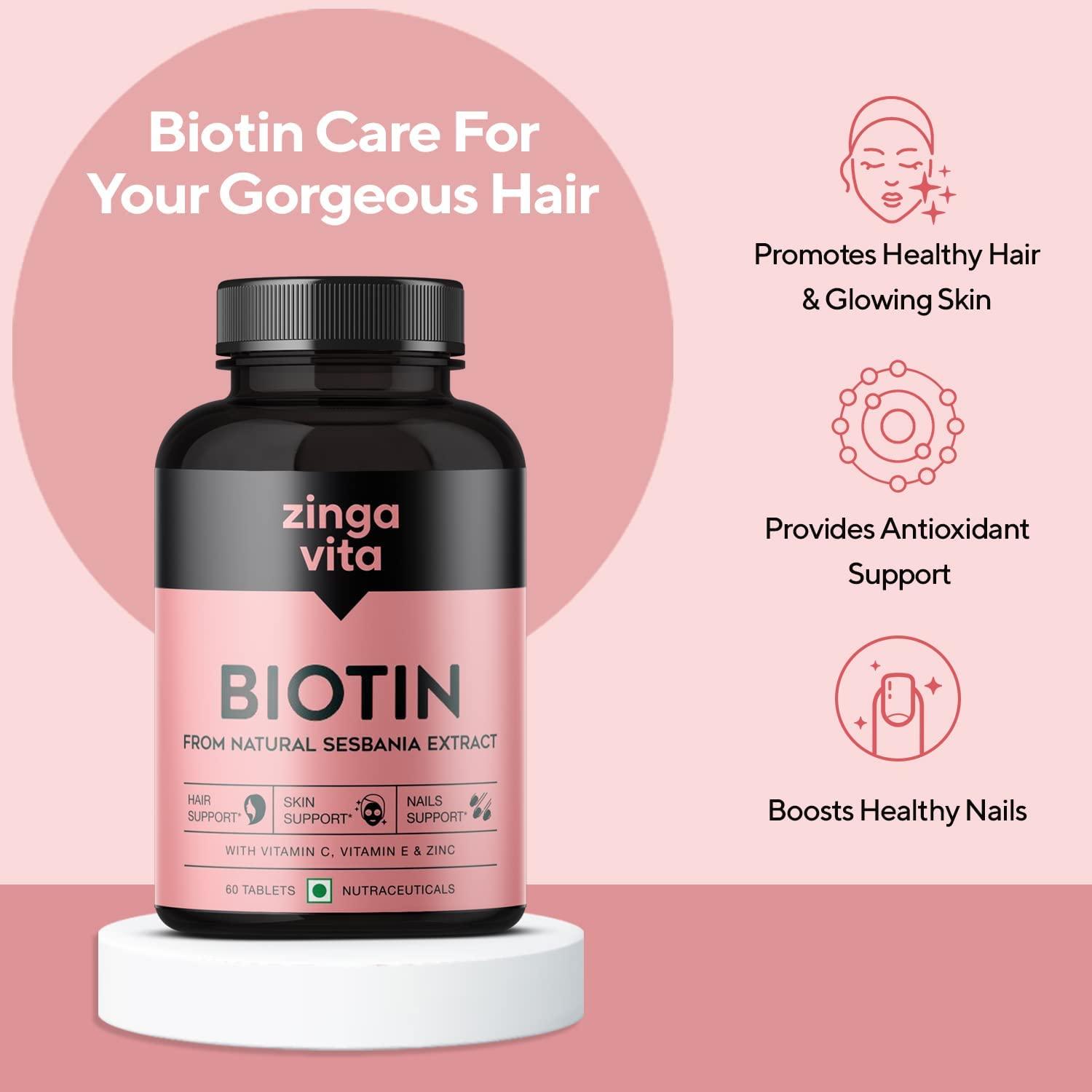 Generic Biotin Tablets | Boosts Keratin Production, Reduce Hair Fall and Promote Hair Growth with Natural Sesbania Agati Leaf Extract for Healthy Hair, Skin & Nails for Both Men & Women (60 Tablets)
