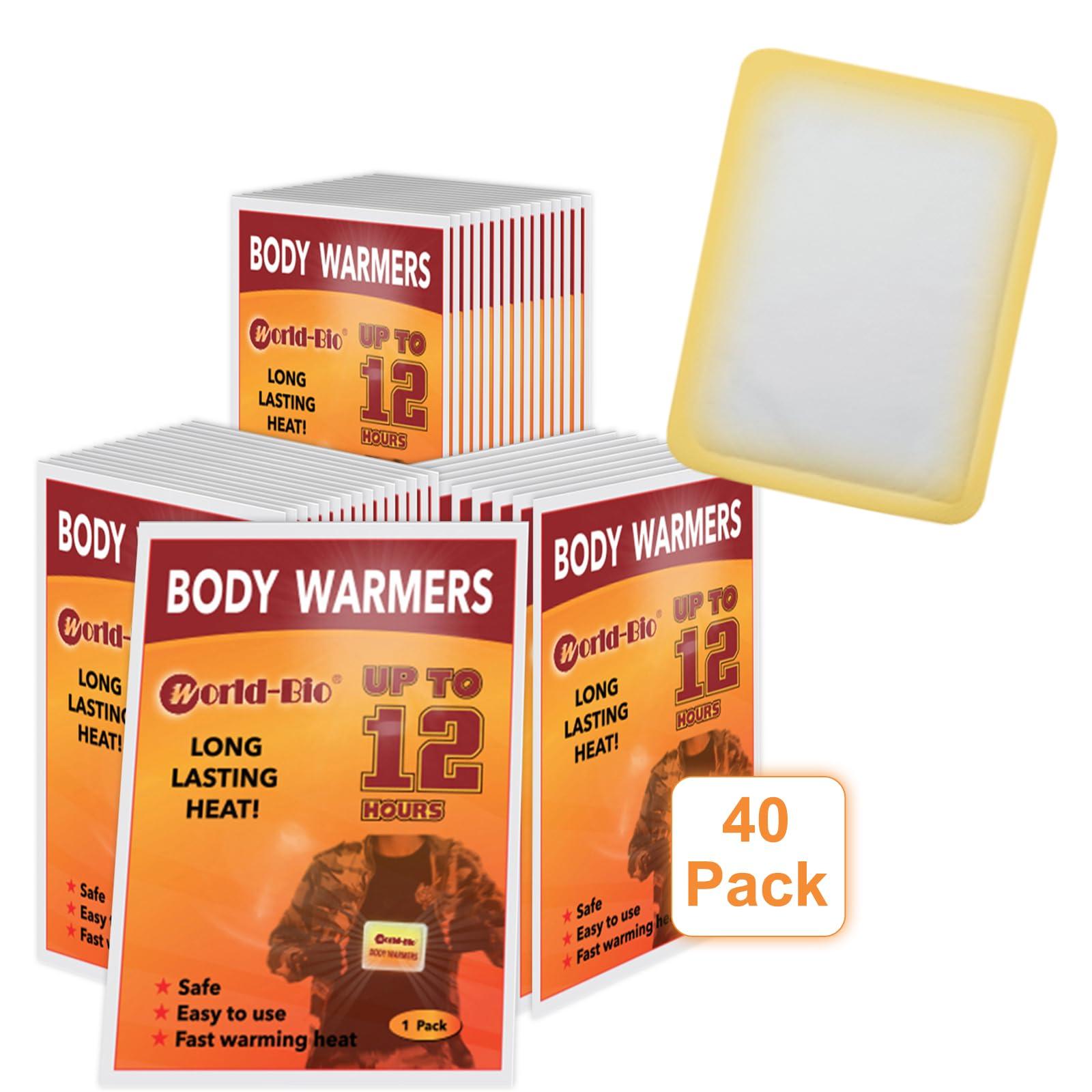 WOTING Body Warmers Adhesive 40 Packs, Disposable Body Warmers Long Lasting Safe Natural Odorless Air Activated Warmers Up to 12 Hours of Heat - Stick Body Warmers Natural Warm Patch for Cold Weather