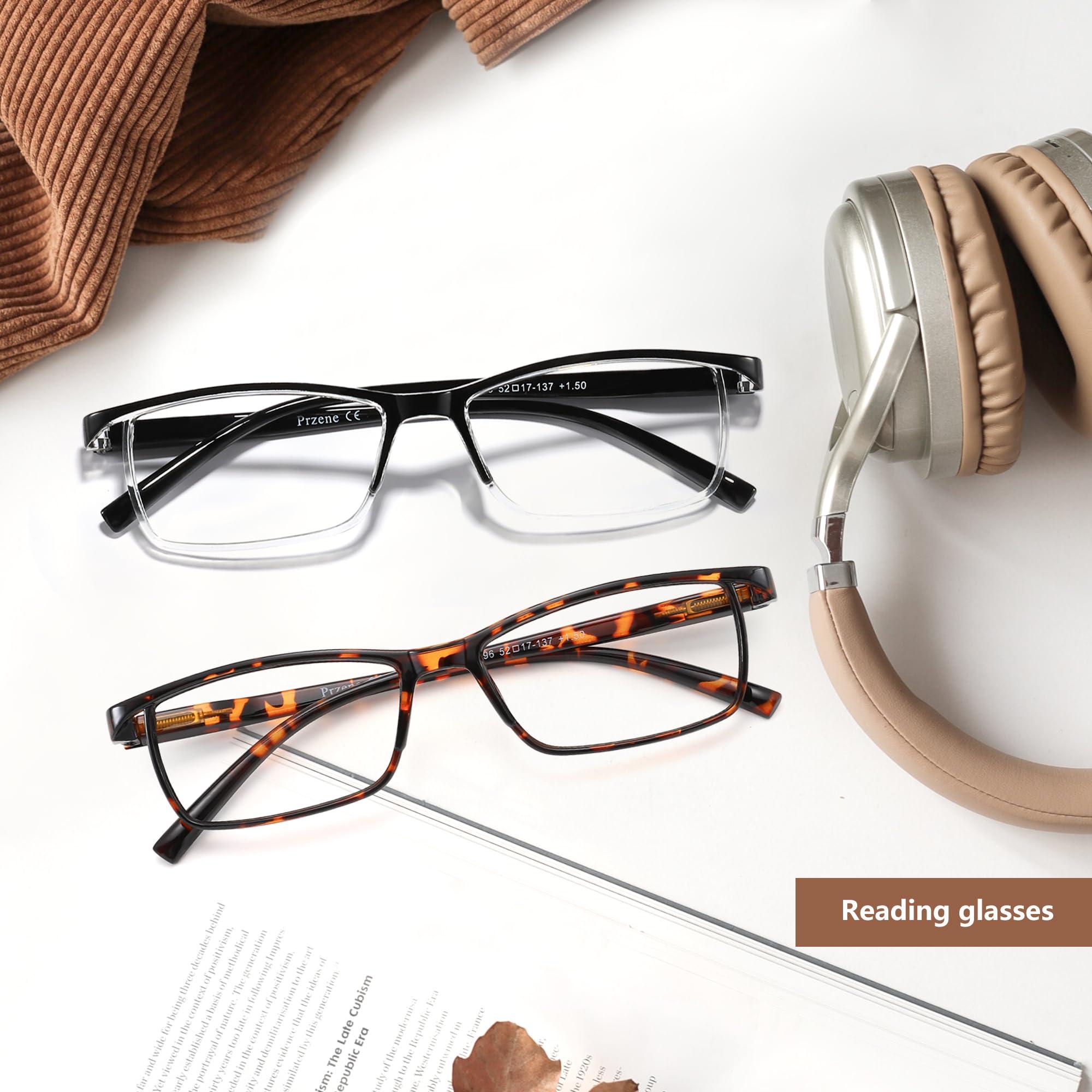 Przene Przene 4 Pack Rectangle Reading Glasses for Men Women Blue Light Blocking Readers Black/Demi Brown 1.25