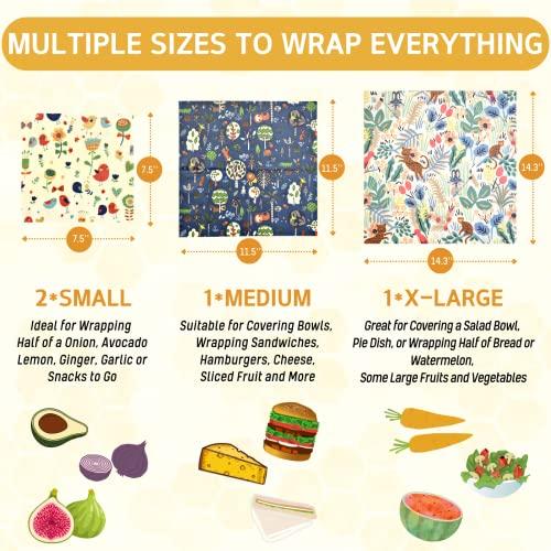 BYTTME Reusable Beeswax Wrap - 9 Pack Beeswax Wraps for Food, Eco-Friendly Beeswax Food Wraps, Bread Sandwich Food Wrap - Organic, Sustainable, Zero Waste, Plastic-Free Food Storage, 1XL, 3M, 5S