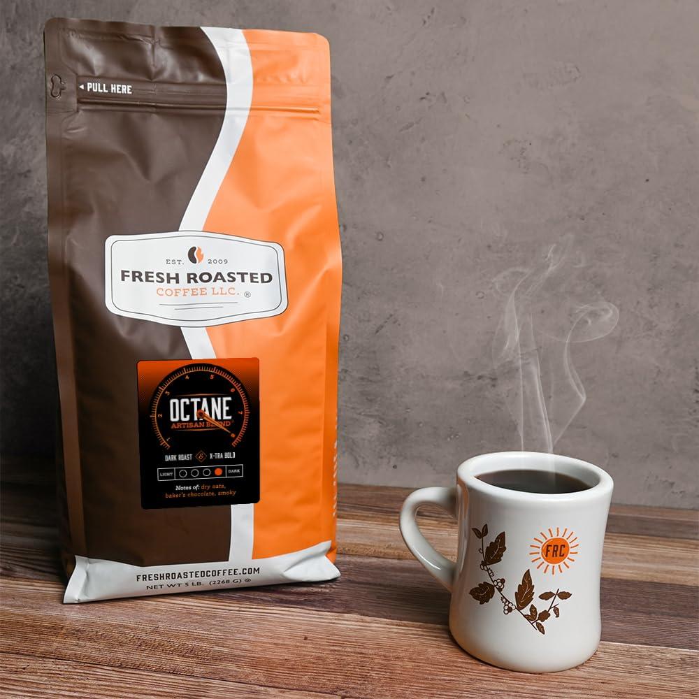 Fresh Roasted Coffee Fresh Roasted Coffee, Octane, 5 lb (80 oz), Dark Roast, Kosher, Ground