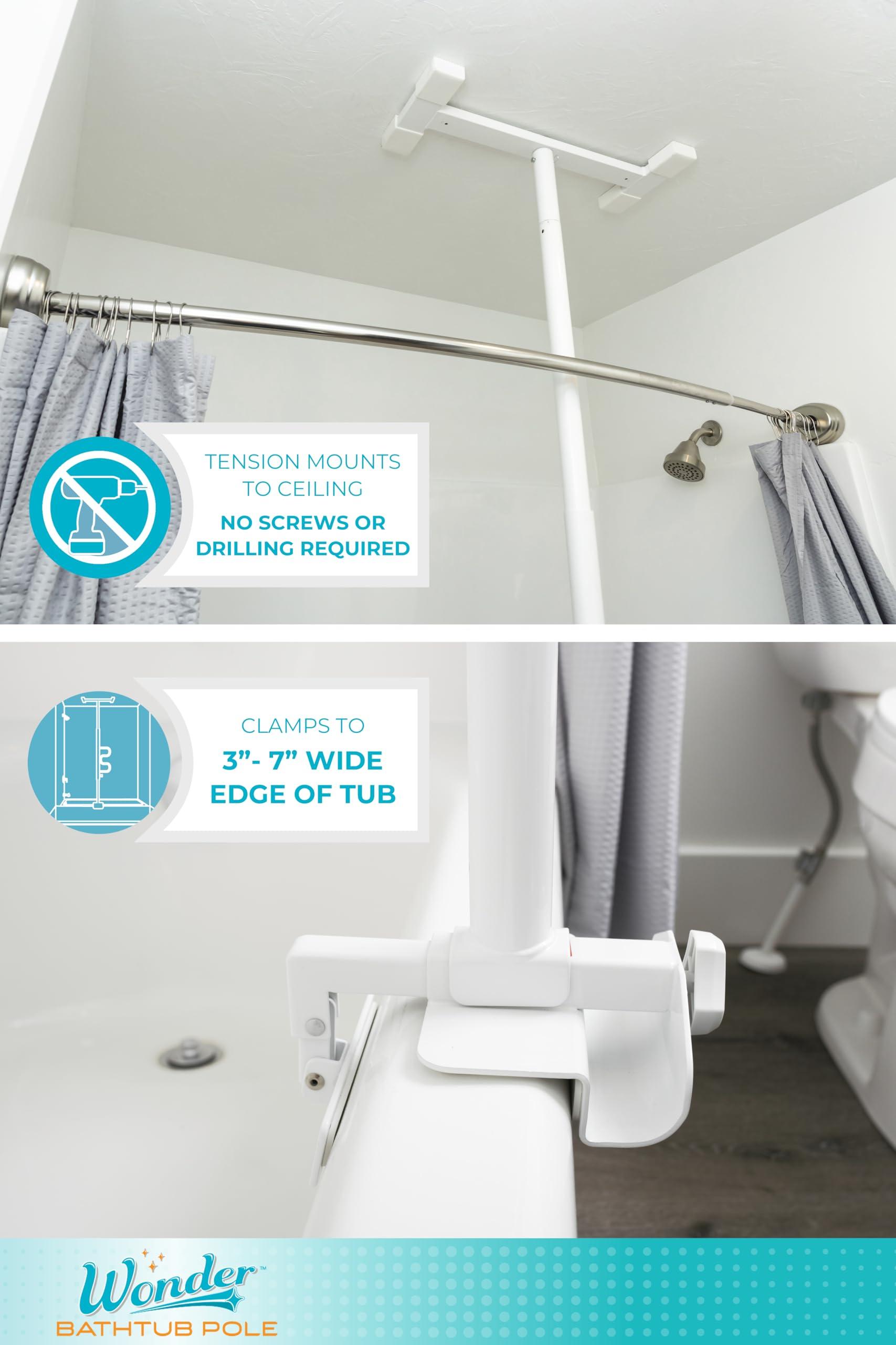 Stander Stander Wonder Bathtub Pole, Security Pole and Curve Grab Bar, Adjustable Shower Handle for Bathtubs, Clamp on Bathroom Safety Rail for Seniors, Elderly Adults, No Drill Installation, White