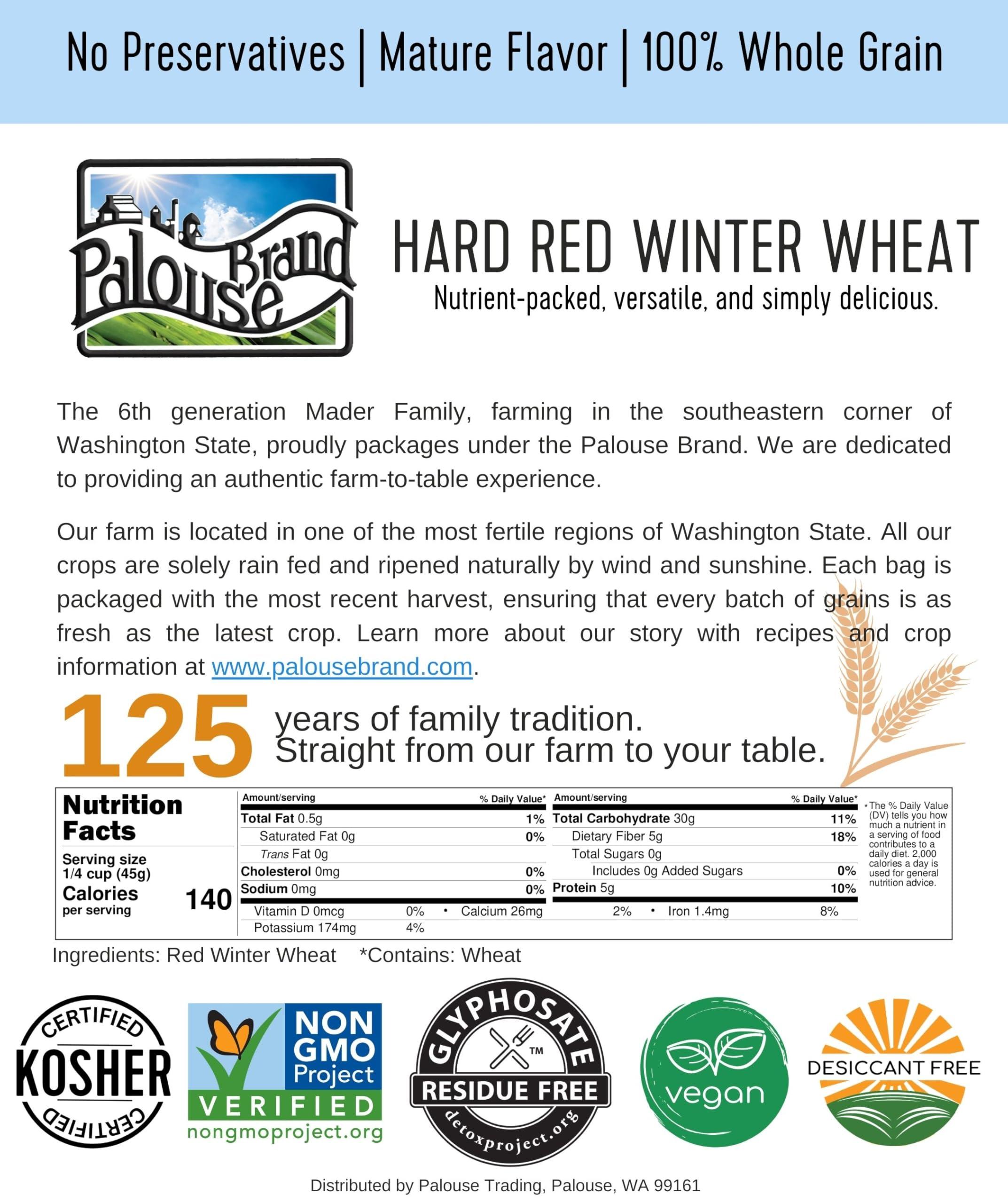 Palouse Brand Certified Glyphosate Residue Free Hard Red Winter Wheat Berries | 5 LBS | Family Farmed in Washington State | Non-GMO Project Verified | 100% Non-Irradiated | Certified Kosher Parve | Field Traced | Burlap Bag