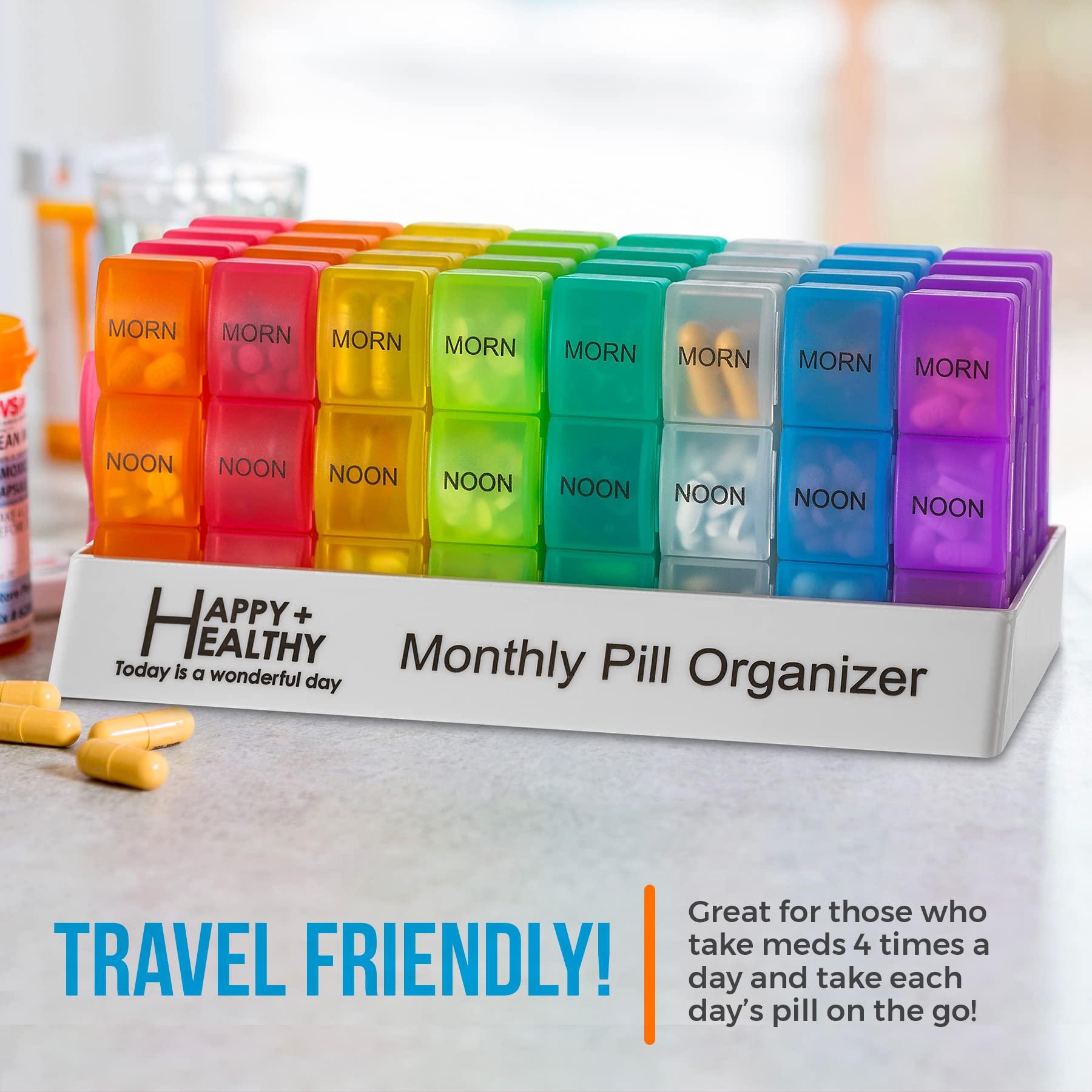 MEDca Month Pill Box Organizer - 3-Times-A-Day | Morning-Noon-Night - 30 Day Pill Case with 32 Daily Compartments for Vitamins, Supplements, Medication - Travel Monthly Pill Organizer 3 Times A Day