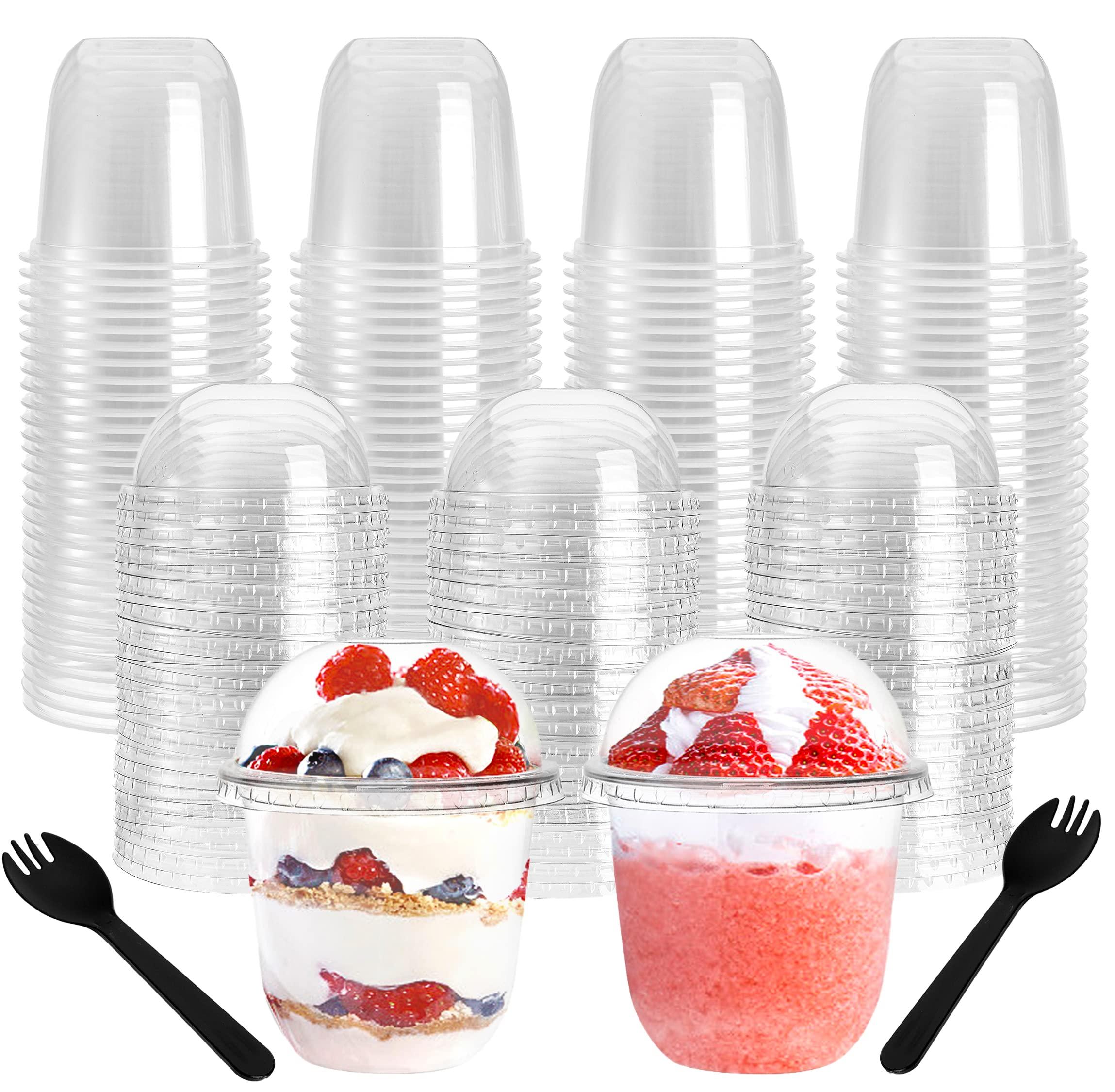 Nicunom Nicunom 100 Pack 12 oz Clear Dessert Cups with No Hole Dome Lids & Sporks, Plastic Parfait Cups, No Leaking Disposable Party Cups for Ice Cream Fruit Cake Snack Yogurt Cold Drink