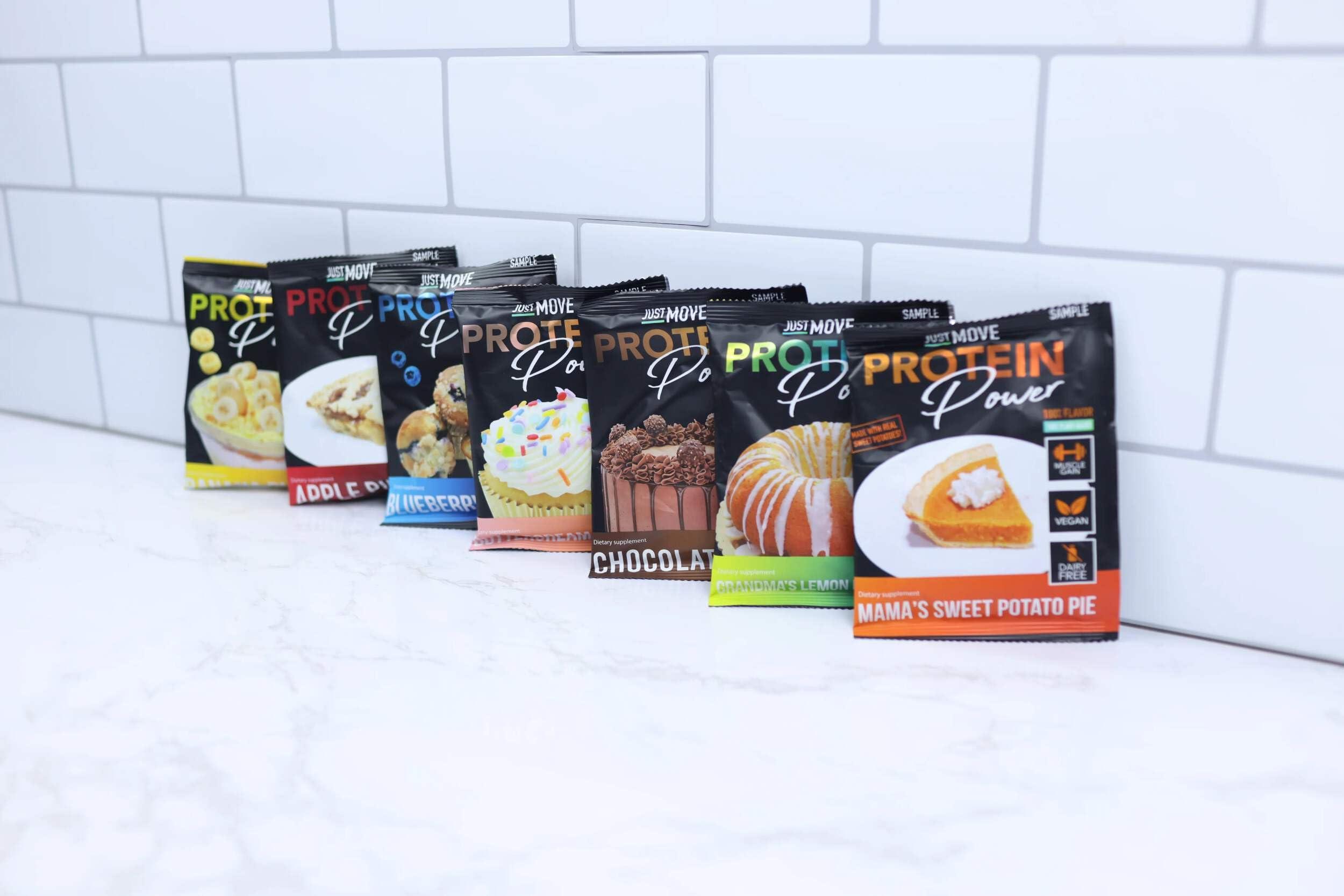 Just Move Just MOVE protein sample pack - 7 flavors Vegan (Plant Based), Organic, Dairy Free, Soy Free, Gluten Free, Keto, Peanut Free, 20g Protein, Low Carb, Non GMO