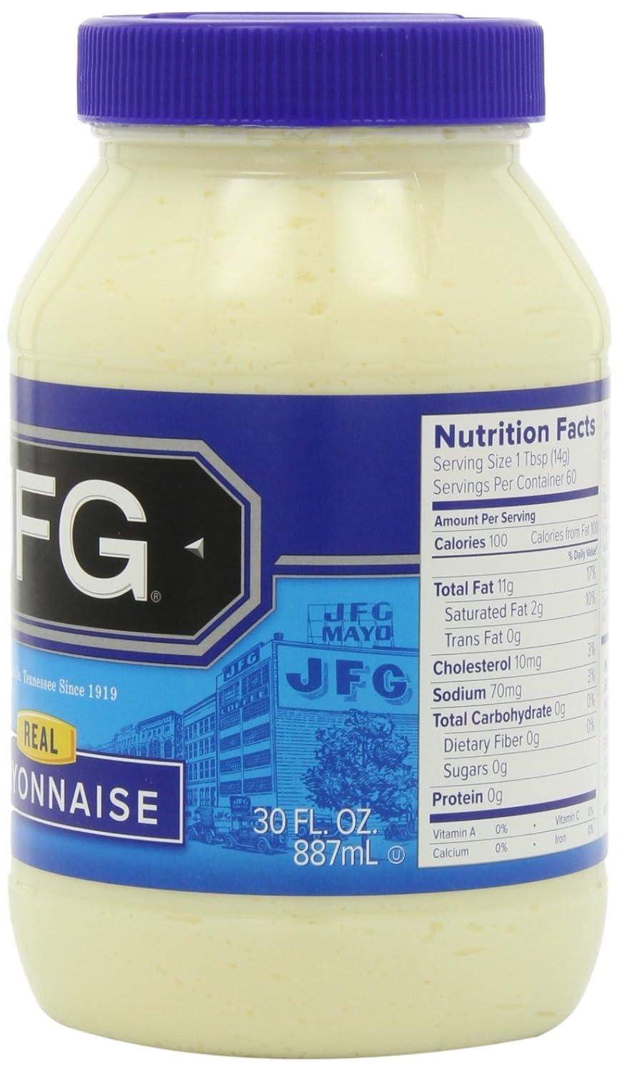 JFG JFG Real Mayonnaise, Southern Classic Recipe with Cider Vinegar Fresh Eggs and Spices, 30oz Jar (Pack of 1)
