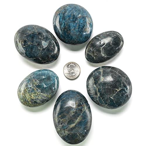 KALIFANO KALIFANO Blue Apatite Palm Stone with Healing & Calming Effects - AAA Grade High Energy Apatito Azul Worry Stone - Reiki Crystal Used for Intuition (Family Owned and Operated)