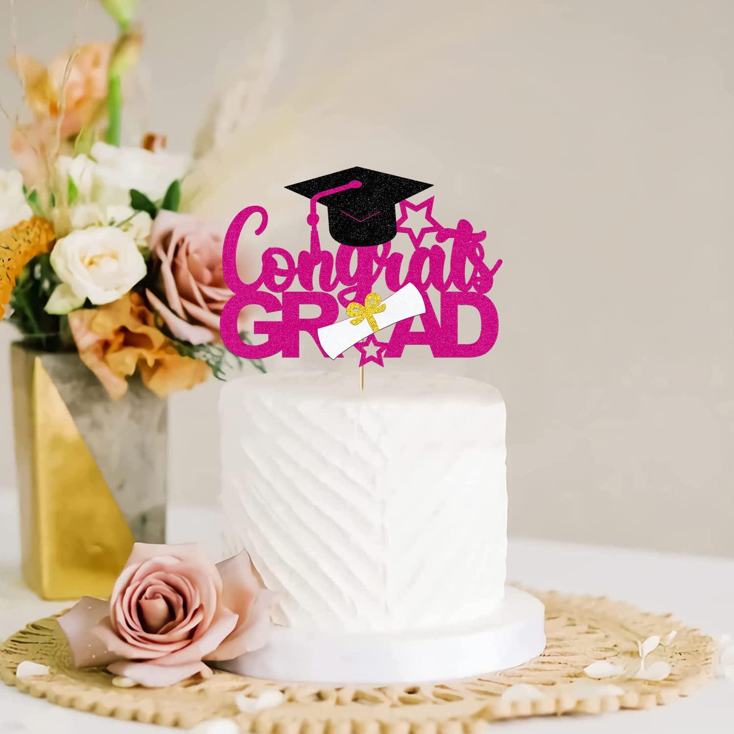 Bdayshop Congrats Grad Cake Topper Purple 2023 Graduation Cap Cake Decorations for Boys Girls Glitter Graduation Theme Party Decoration Supplies for University College Graduate Women Men
