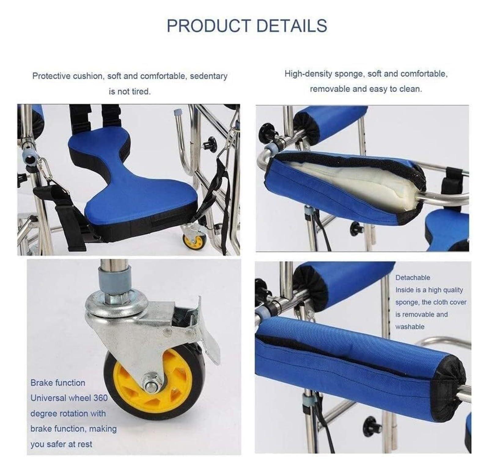 AMydio Standing Walker Medical Walker Standard Mobility Walking Aid with Seat and Wheels Adult 360 Rollator Steel Walking Frame Height Adjustable for Elderly Seniors 250 Kg Capacity