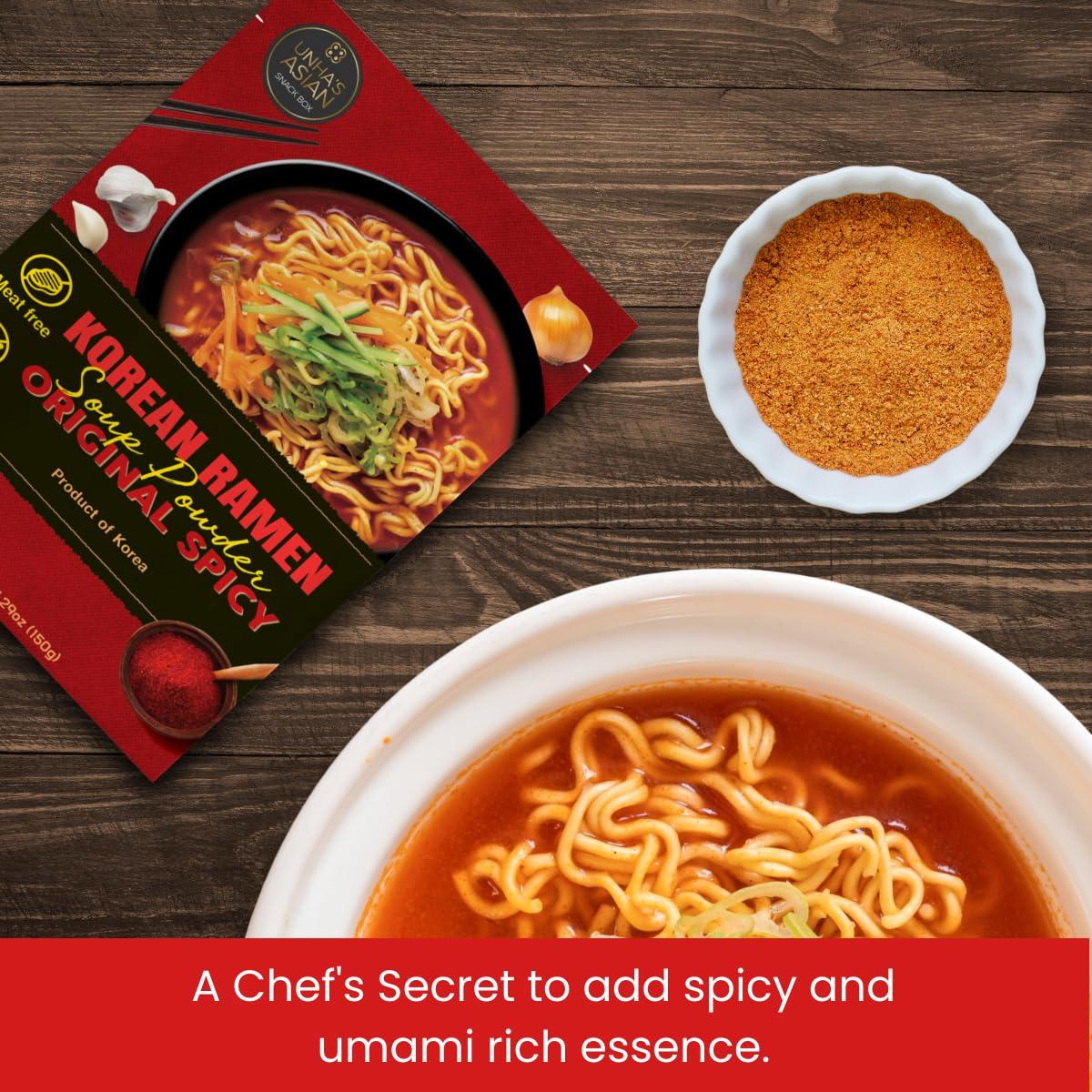 UNHA\'S ASIAN SNACK BOX Authentic Korean Ramen Soup Seasoning, Spicy Flavor Powder, Premium Instant Ramyun Broth, Vegan Friendly, Product of Korea, 5.29oz Pack (5.29 OZ, Spicy Ramen Flavor)