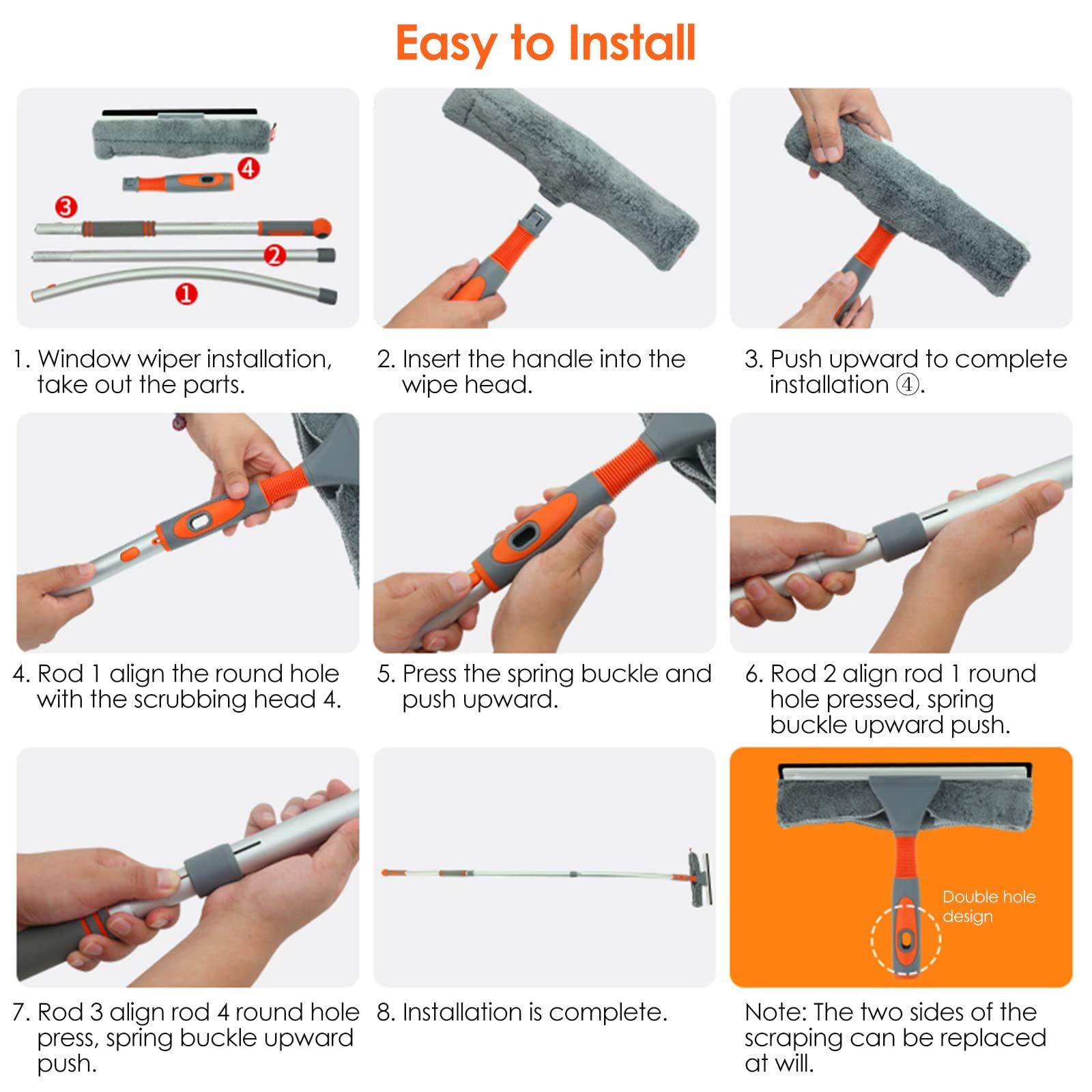 YXXSDP Home Bendable Window Cleaning Pole, Aluminum Safey Window Squeegee with Scrubber Combo, Window Cleaner for Porch Apartment Bathrooms (Size : Length 656cm/6.56m/21.5ft)