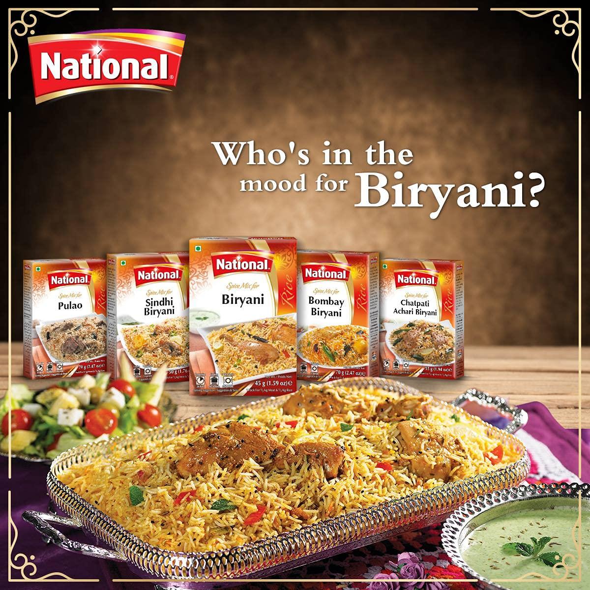 National National Foods Sindhi Biryani Masala Recipe Mix 1.44 oz (41g) | South Asian Mixed Spice Powder | Traditional Food | Meat Layered Pilaf Seasoning | Box Pack