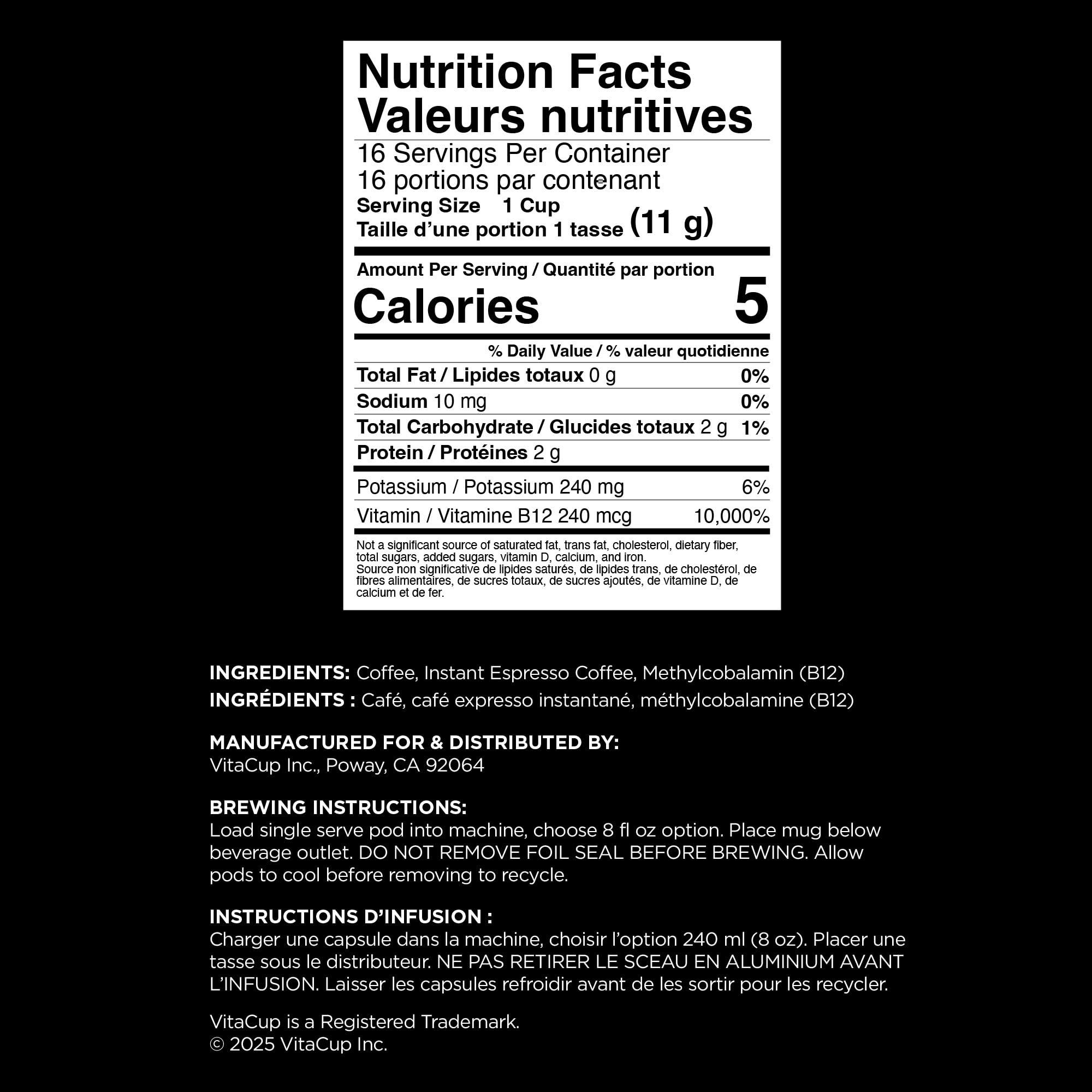 VitaCup VitaCup Extra Shot Strong Coffee Pods, Bold & Intense Dark Roast w/Espresso Shot, High Caffeine, Vitamin B12, Antioxidants, Recyclable Single Serve Pod Compatible w/Keurig K-Cup Brewers, 16ct