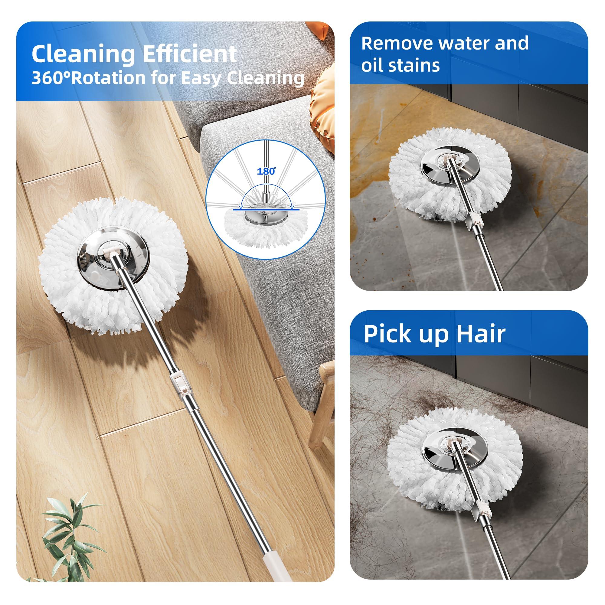 SWIFTIRON SWIFTIRON Spin Mop and Bucket Set for Cleaning with 4 Extra Refills Microfiber Heads, Mops for Floor Cleaning with Wringer, Silver Stainless Steel Mop and Mop Bucket