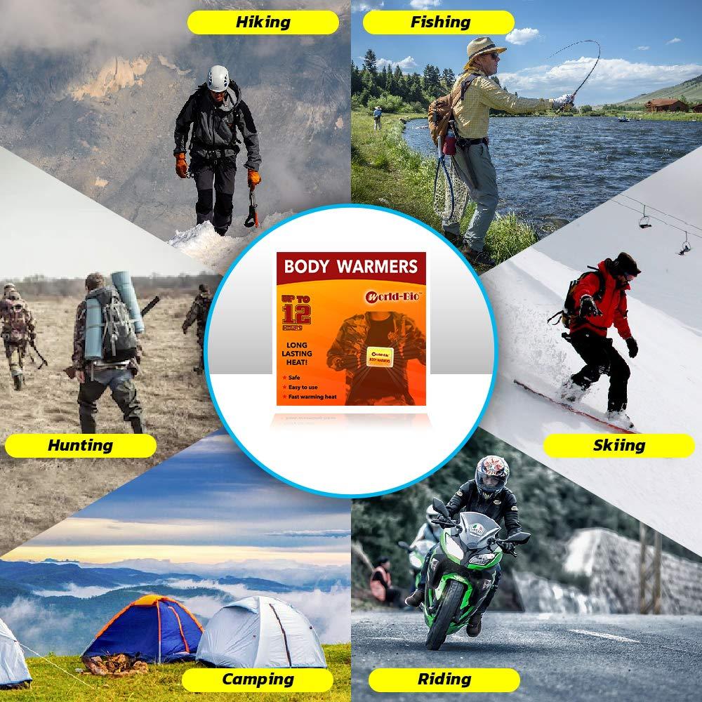 WORLD-BIO WORLD-BIO Body Warmers for Cold Weather, Disposable Hot Hands Body Warmers with Adhesive Air Activate Heat Patch Gives 12 Hours Warm, Stick on Body Warmers Warm Pads for Winter 32 Packs