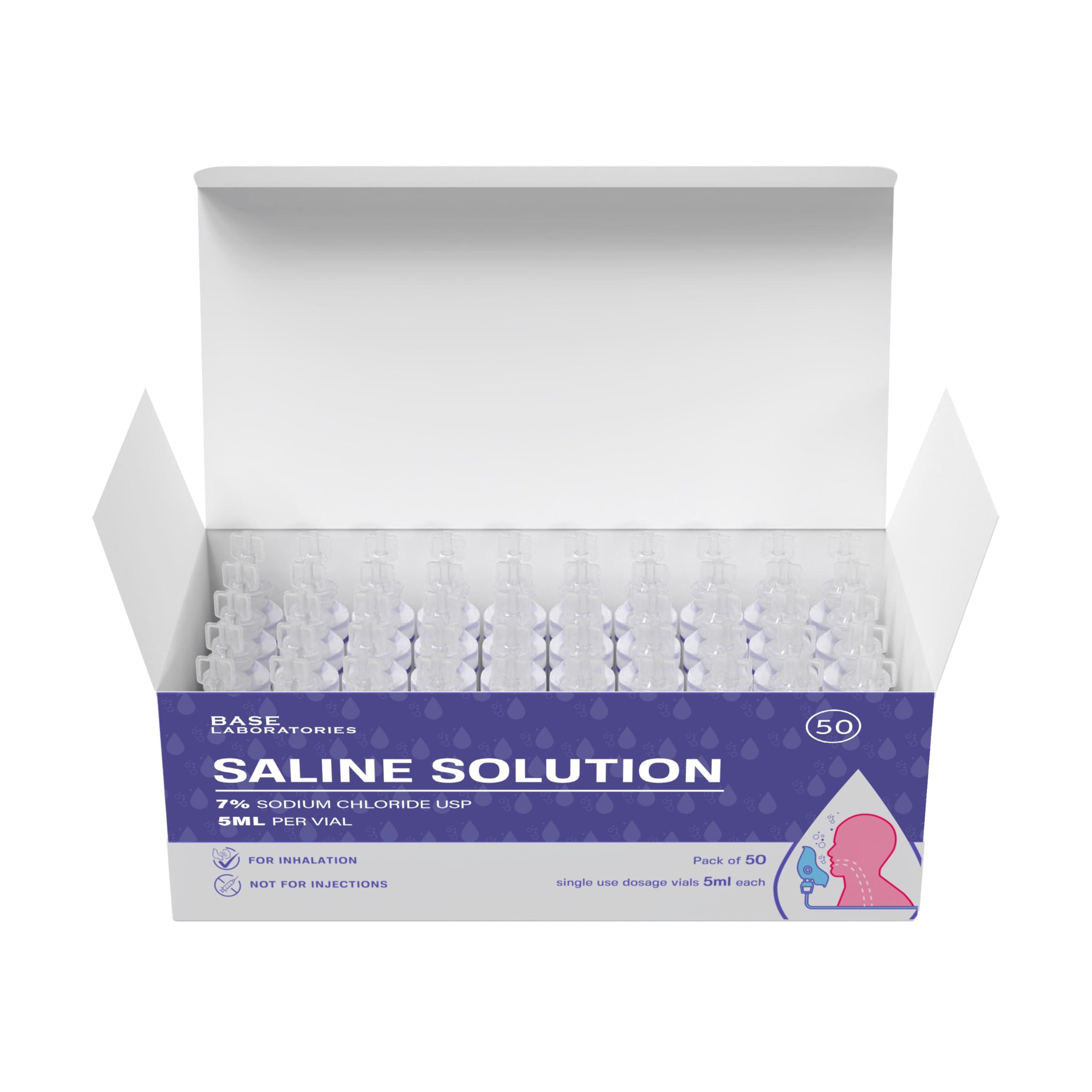 BASE LABORATORIES BASE LABORATORIES 7% Saline Solution for Nebulizer Machine | Saline Solution for Inhalation & Nasal Irrigation | High 7% Concentration l 50 Vials 5ml Unit Dose
