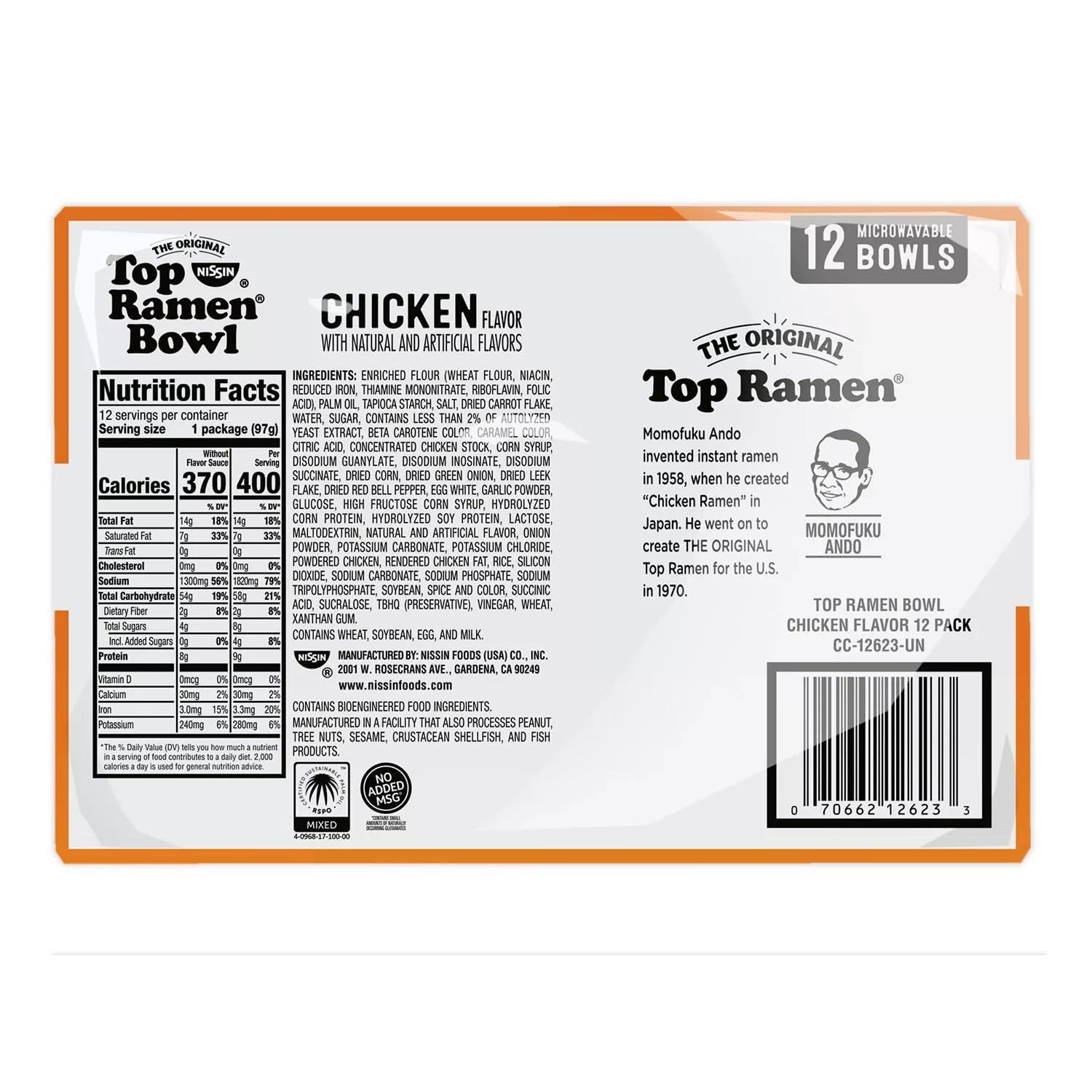 NISSIN Nissin Top Ramen Chicken Bowl, 3.4 Ounce (Pack of 12)