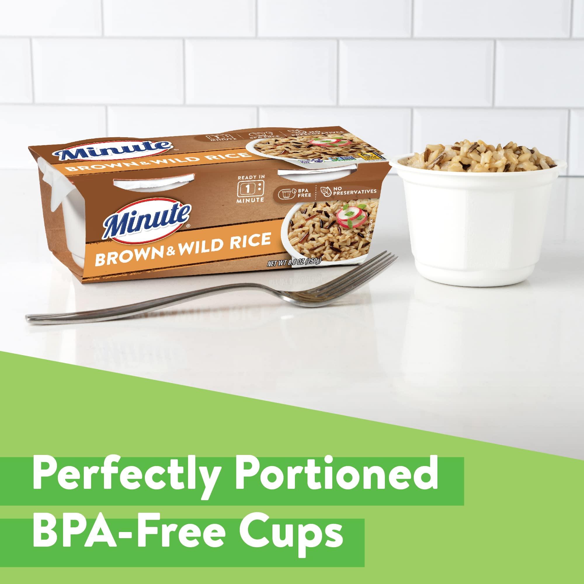 Minute Minute Ready-to-Serve Brown and Wild Rice, Microwavable Rice Cups, 4.4-Ounce Cups, 2 Count, (Pack of 8)