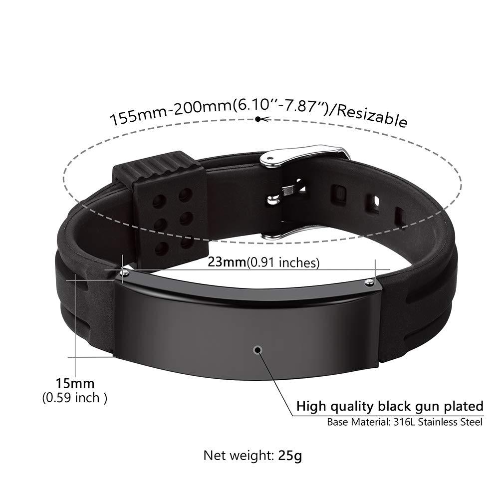 Supcare Supcare Free Engraving Silicone Adjustable Medical Bracelets Sport Emergency ID Bracelets for Men Women Kids Waterproof Stainless Steel Rubber Alert Bracelets