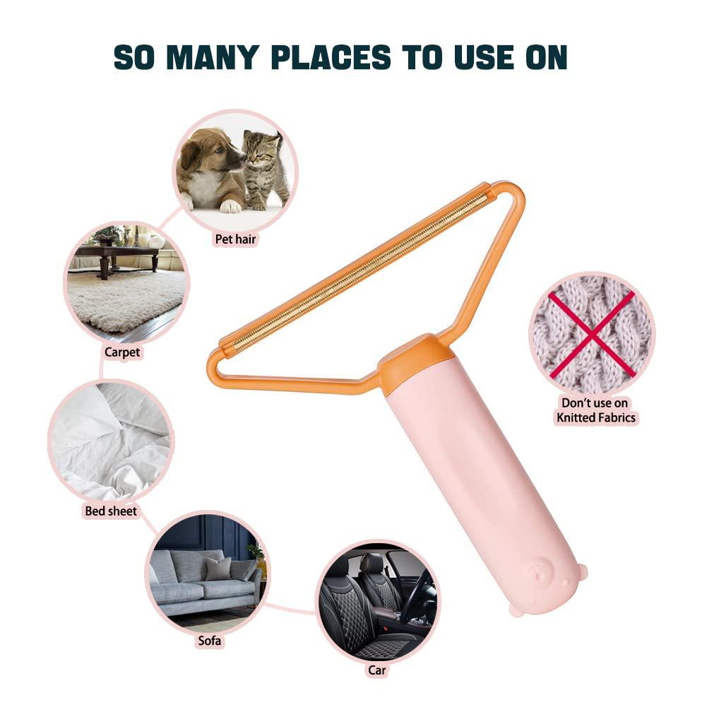 Generic Pet Hair Remover Portable, Dog Lint Remover,Cat Hair CleanerReusable Pet Hair and Lint Remover, Dual-Head Portable Cleaner for Carpet, Car and Fur, 3 Color Options for Rug Scraper Tool (Pink)