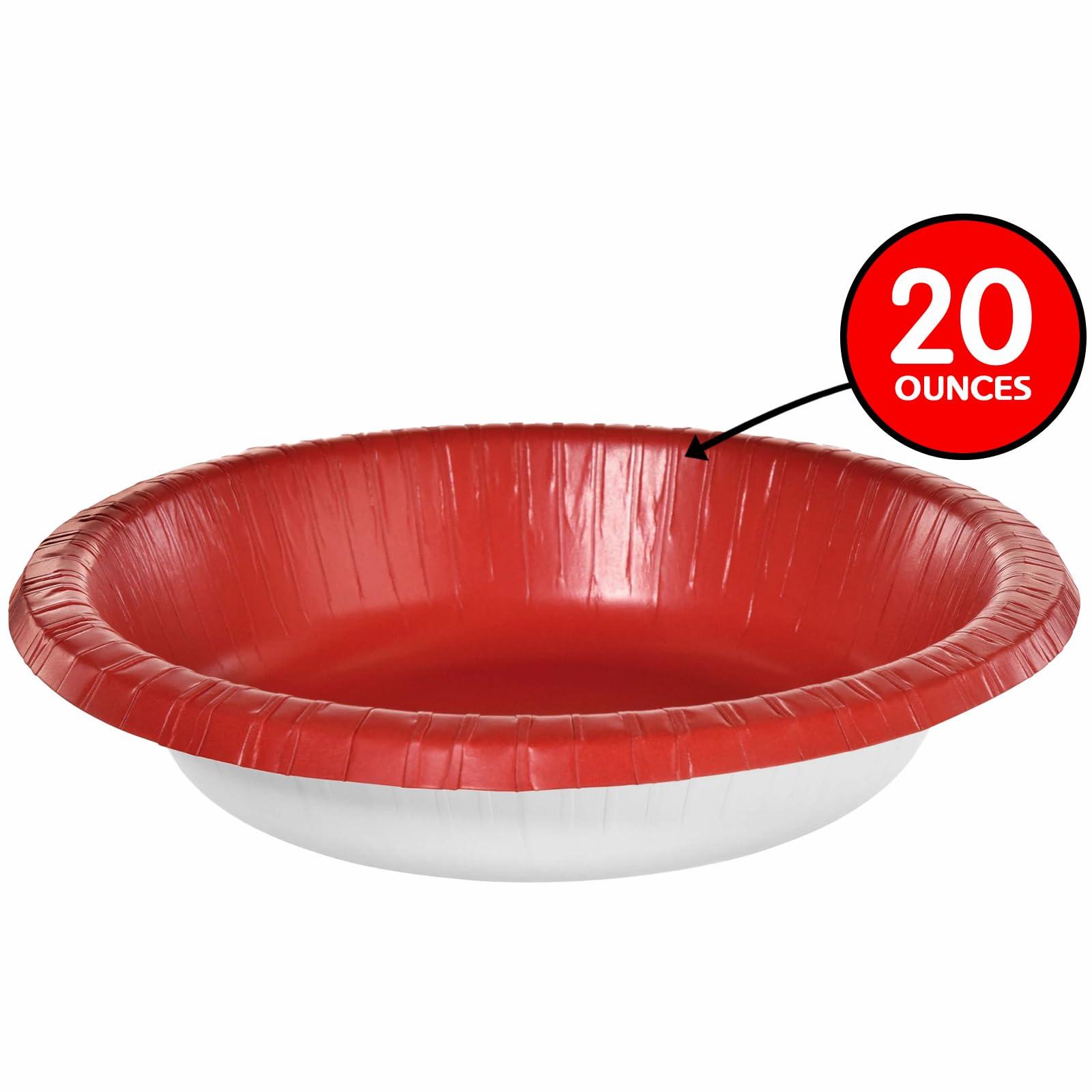 amscan Paper Bowls - 20 oz. - Vibrant & Eco-Friendly Bowls - Ideal for Parties, Events & Special Occasions, Apple Red, Pack of 20